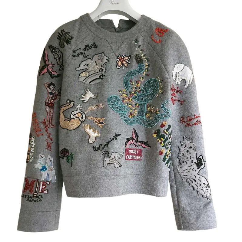 Valentino Valentino Gray Wool Embroidered Long Sleeve Sweatshirt 0089 Size XS / US 0-2 / IT 36-38 - 1 Thumbnail