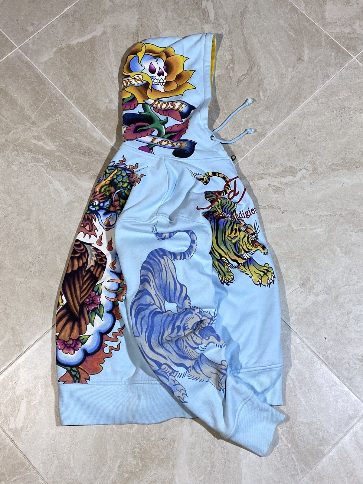 Ed Hardy × Japanese Brand Ed Hardy y2k hype streetwear style light blue zip hoodie Size US M / EU 48-50 / 2 - 15 Thumbnail