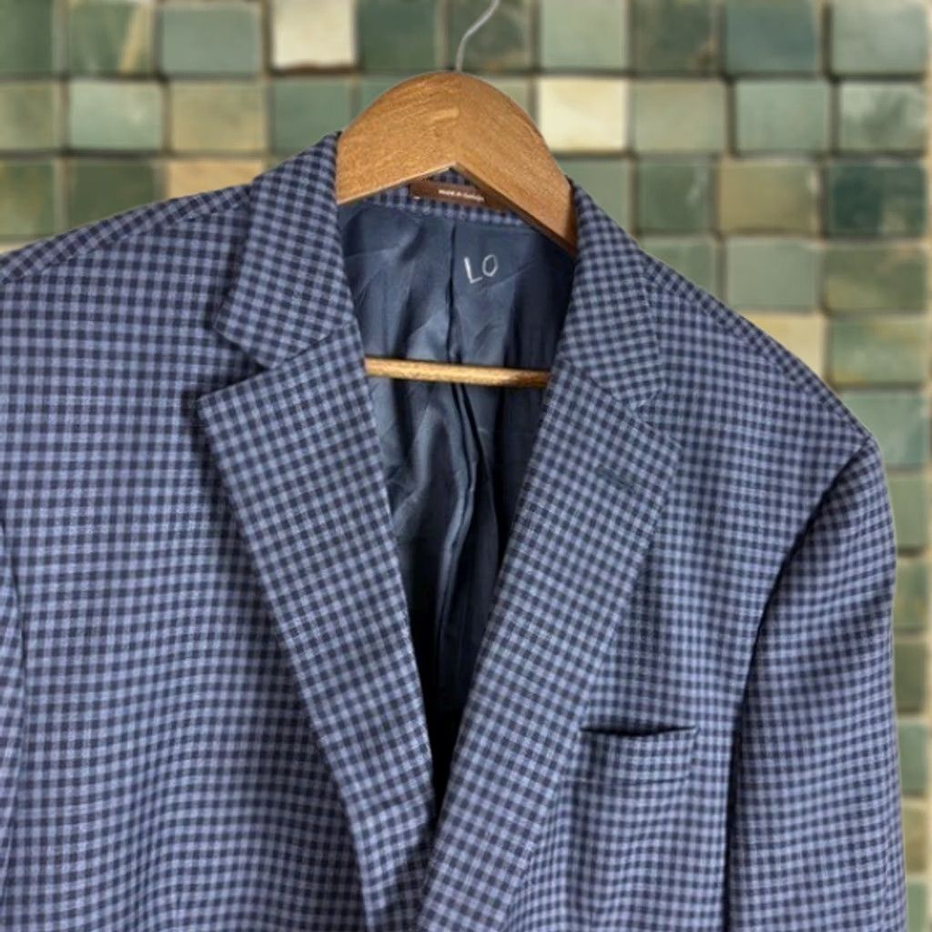 Peter Millar Peter Millar Blazer Jacket Men's 44 Regular Navy Cobalt Gingham Check 2-Button Notch Lapel Wool Long Size 44R - 1 Thumbnail