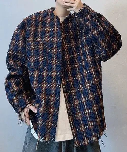 VIBE Vintage Street y2k Striped Plaid Loose Casual Jacket Coat Size US XL / EU 56 / 4 - 3 Thumbnail