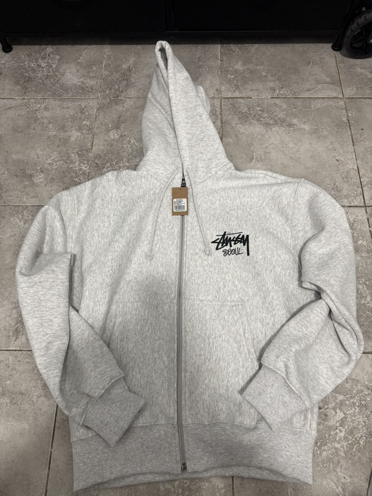 Stussy Stussy World Tour Zip Up Hoodie Grey sz M | Grailed