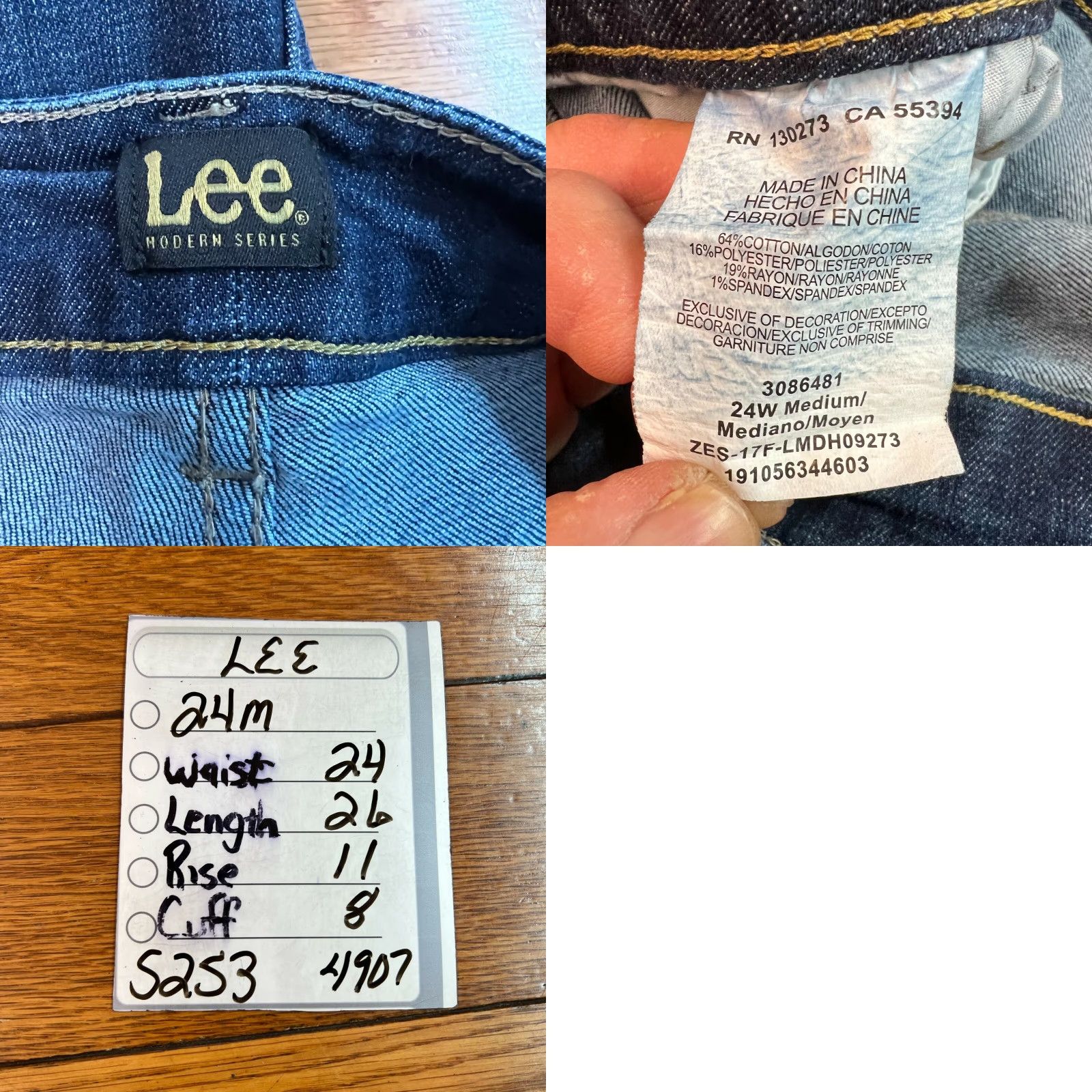 Lee Lee Womens Modern Series Distressed Cropped Blue Denim Jeans 24W Medium Size 42" / US 20 - 8 Thumbnail