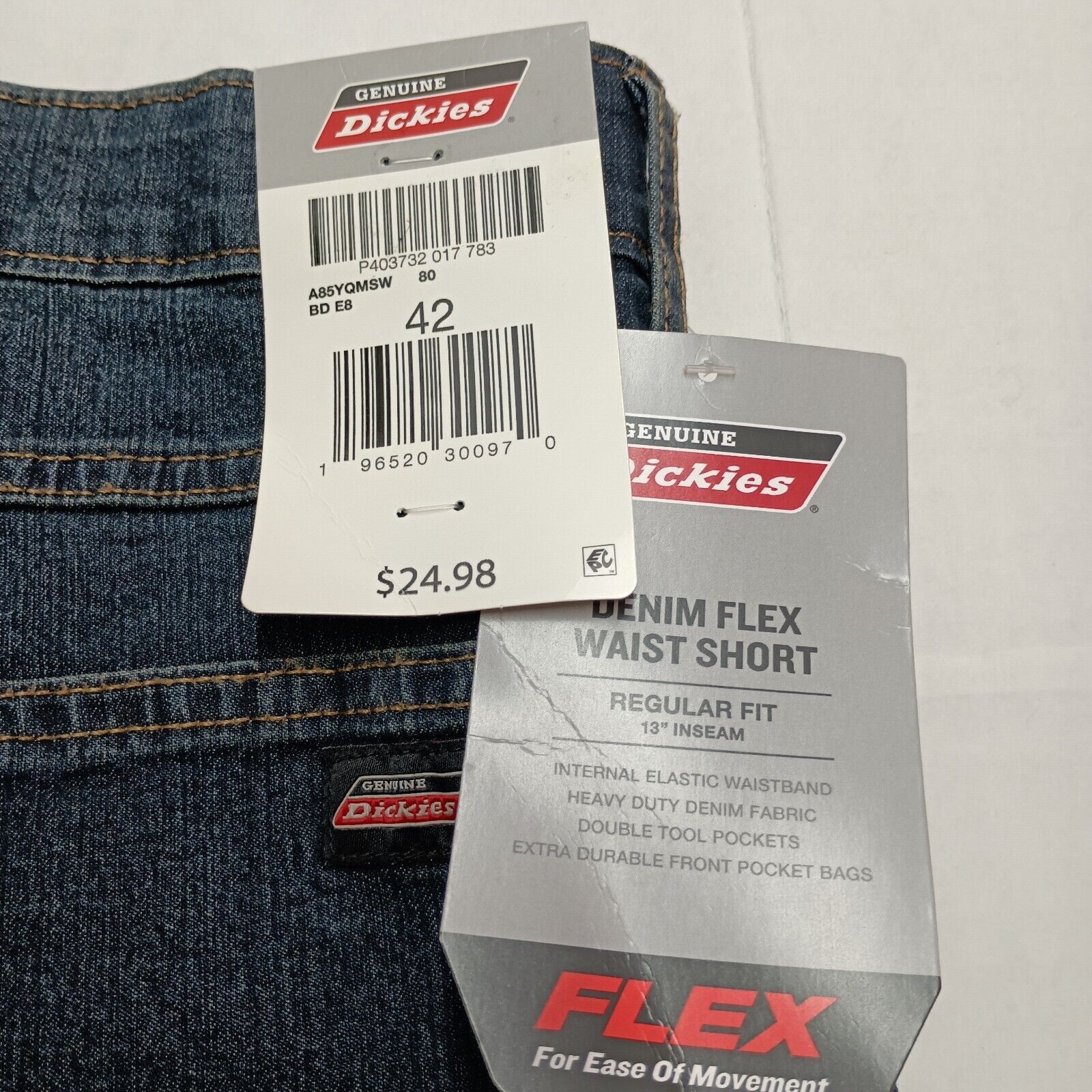 Dickies Dickies 13" Flex Denim Shorts Regular Fit Men's Size 42 Blue Size US 42 / EU 58 - 4 Thumbnail