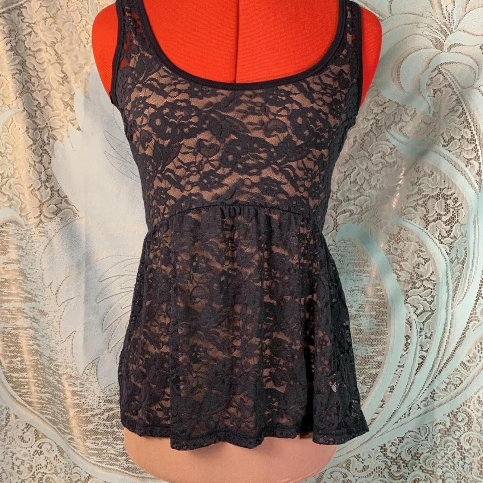 Aeropostale Babydoll navy lace whimsigoth coquette layering tank top! Size XS / US 0-2 / IT 36-38 - 2 Thumbnail