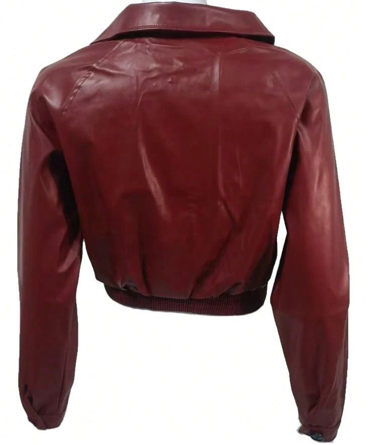 Other Women’s Burgundy Faux Leather Cropped Jacket Size M / US 6-8 / IT 42-44 - 6 Thumbnail