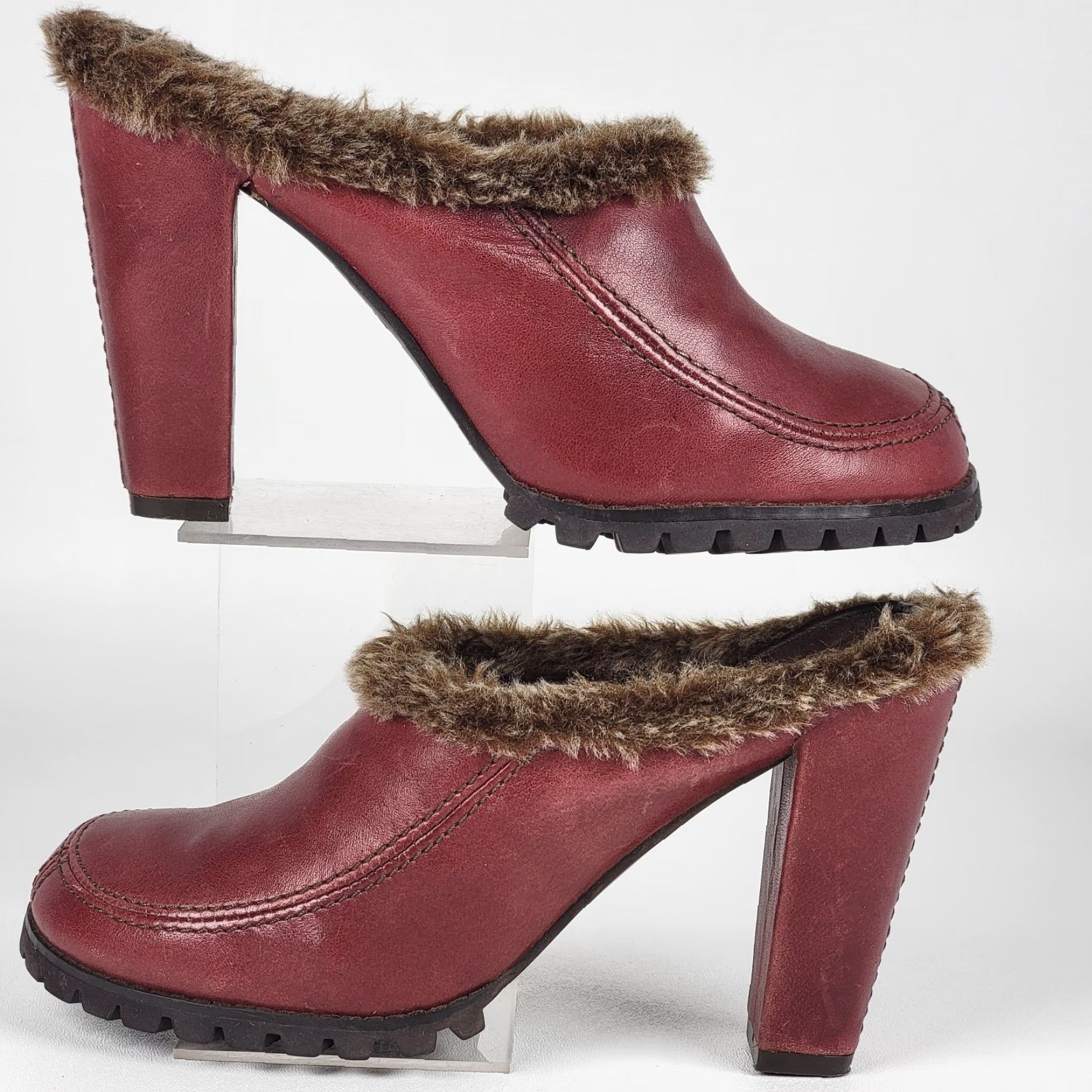 XOXO VINTAGE XOXO 90s Burgundy Leather CLOG Heels Fur Trim Mule Size 5.5 Ladies Size US 6 / IT 36 - 5 Thumbnail
