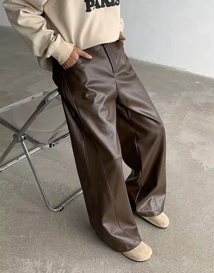 Jean Straight Wide Leg Pu Leather Casual Style Size US 31 - 4 Thumbnail