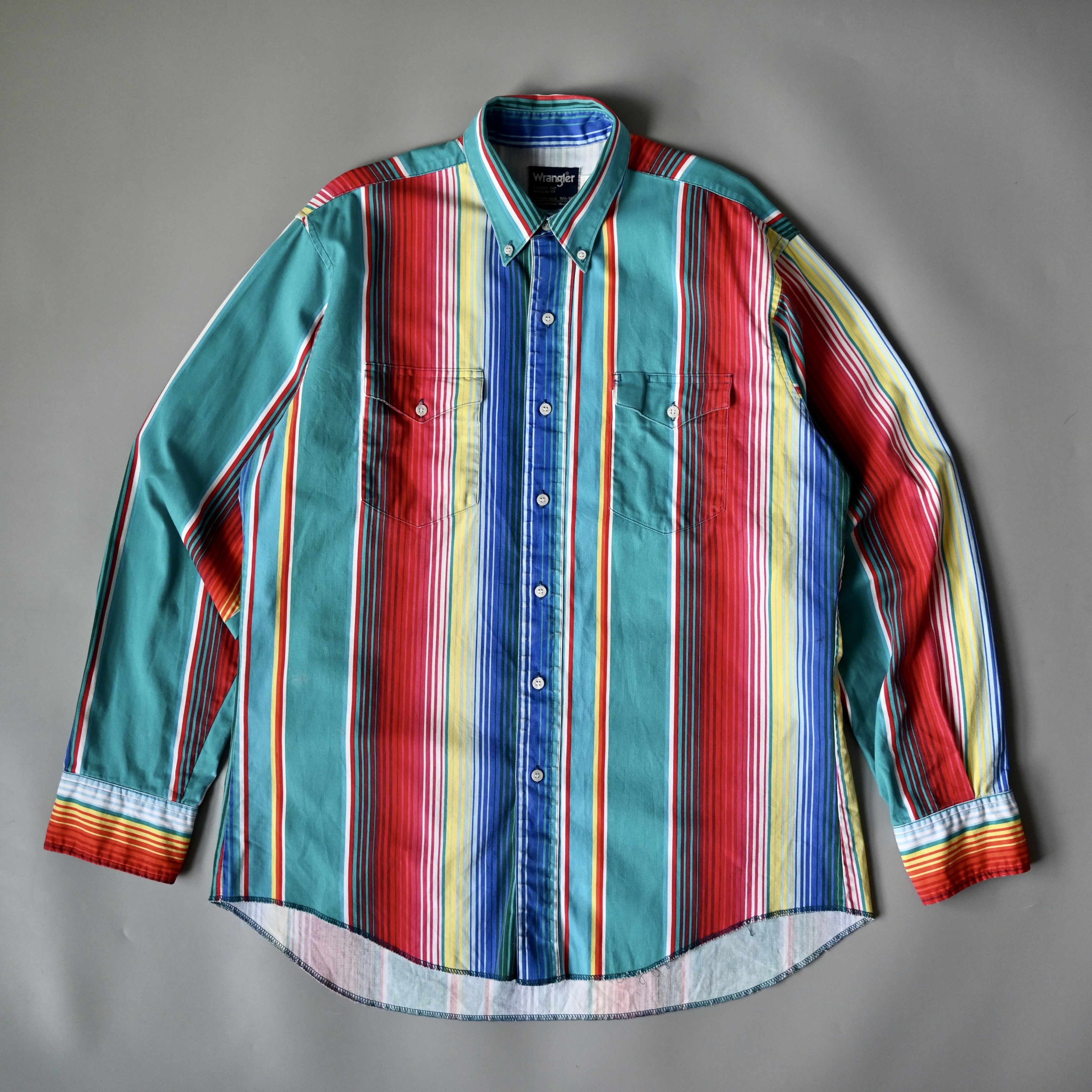 Vintage VTG Wrangler teal base sunlight stripe cotton western shirt Size US L / EU 52-54 / 3 - 3 Thumbnail