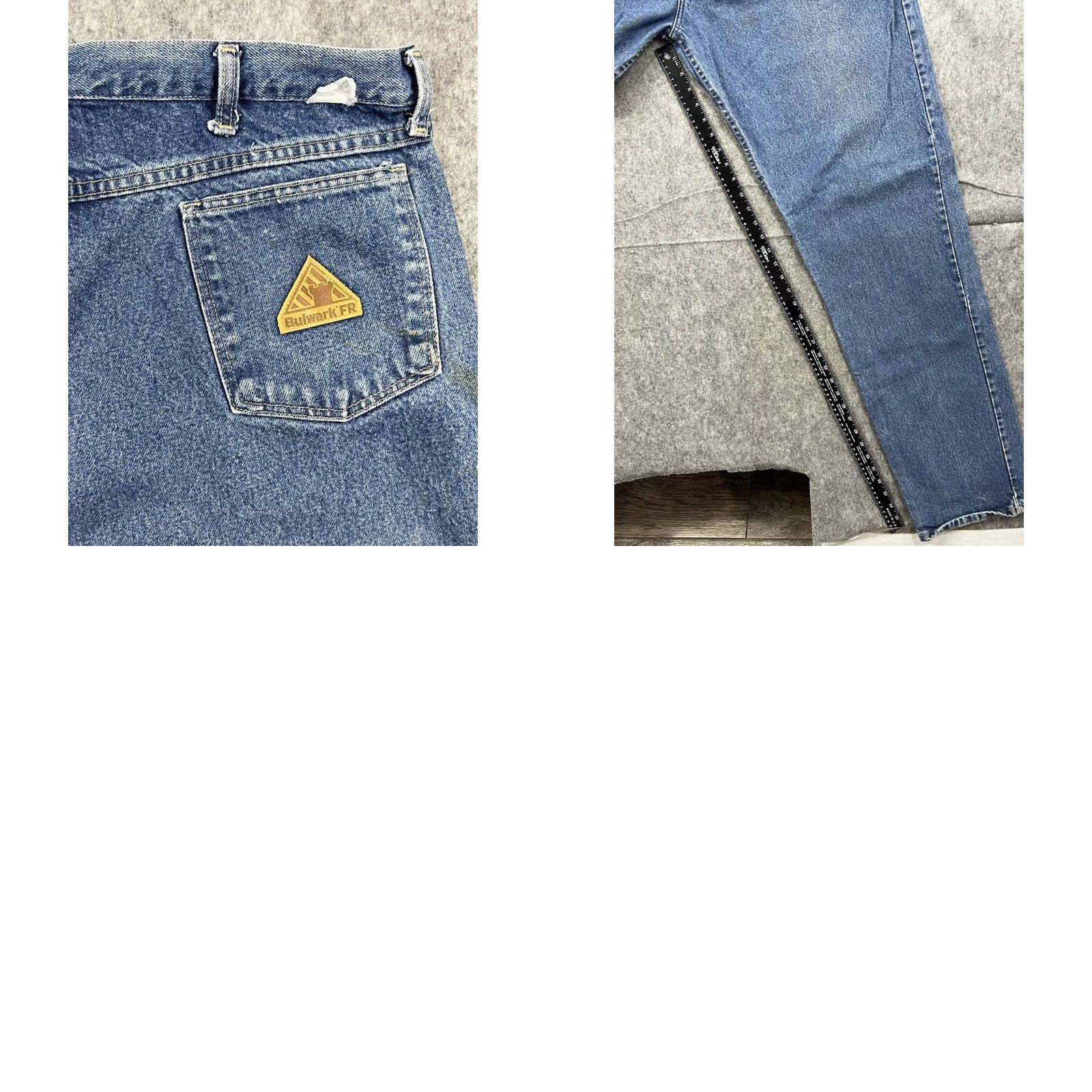 Vintage Bulwark Jeans Mens Pant Blue 42x38 ARC Rating 20.7 ATPV Protective Apparel Med Wash Bulwark Men Jeans Pants Blue 42x38 FR Safety Workwear Size US 42 / EU 58 - 8 Thumbnail