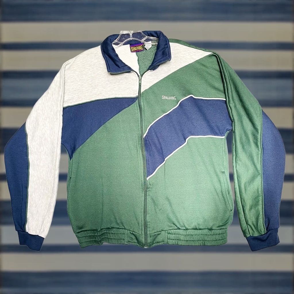 Spalding VINTAGE Spalding Jacket Long Sleeve Full Zip Sweater Green Blue Gray Large Men Size US L / EU 52-54 / 3 - 1 Thumbnail