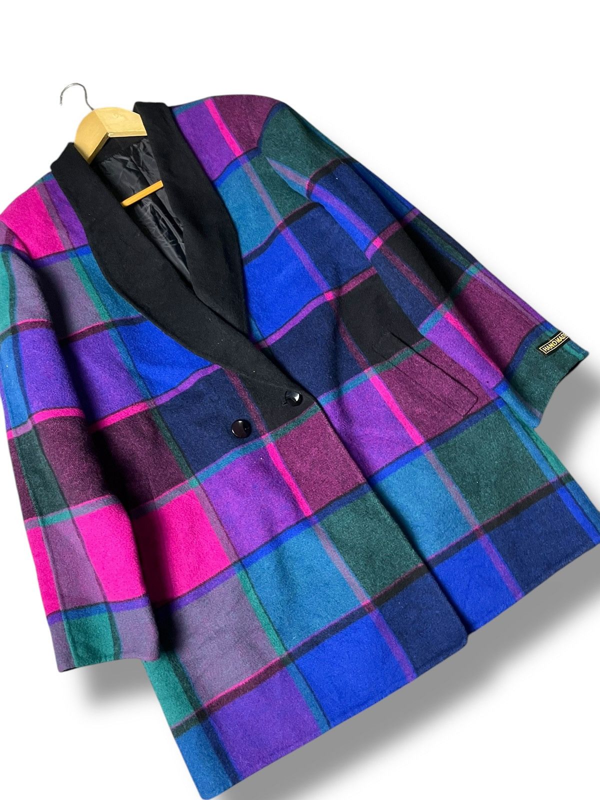 Handmade × Japanese Brand × Vintage HANDMADE Brand Purple Plaid Wool Coat (99) Size US M / EU 48-50 / 2 - 3 Thumbnail
