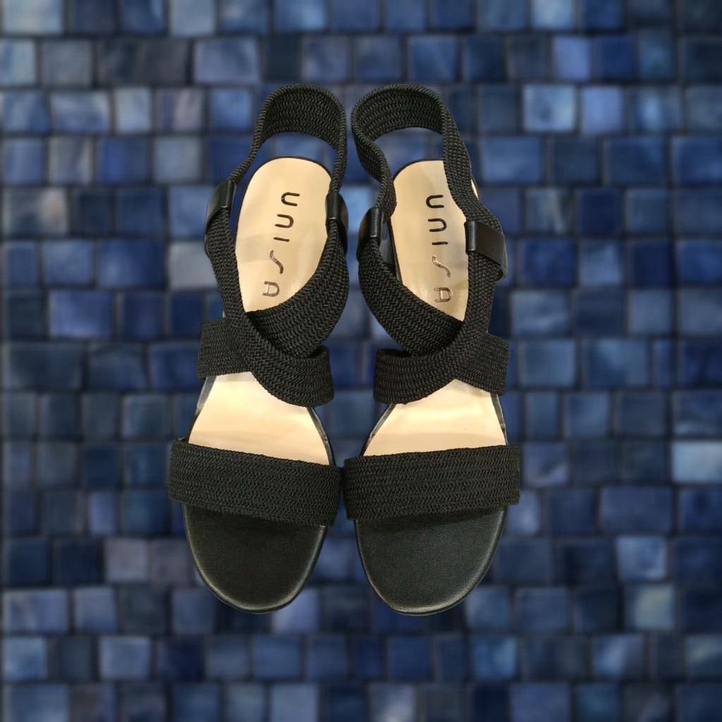 Vintage Unisa Block Heel Sandal Womens Black Size 10M Fabric Slingback Comfort Heel Shoes