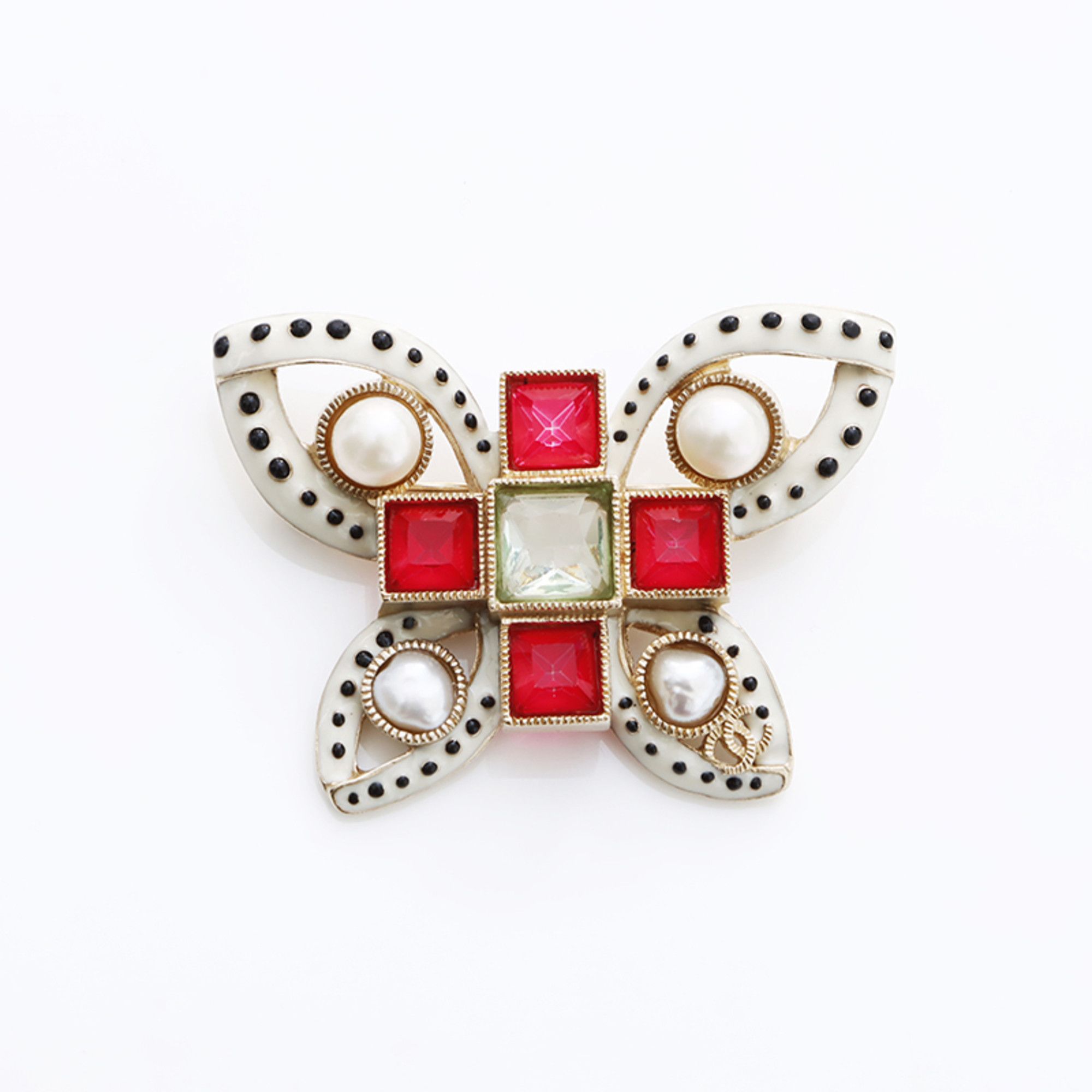 Chanel CHANEL A16C Butterfly Brooch Gold Red WS7803 Size ONE SIZE - 1 Thumbnail