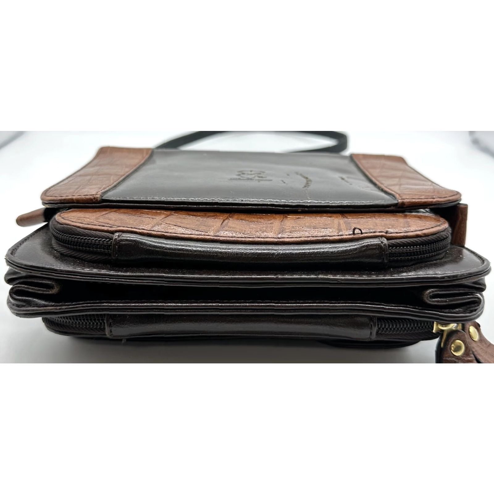 Bellerose VINTAGE Bellerose Leather Bag Purse Business Organizer Multi Pockets Mirror Brwn Square Bag Women Small Brown Retro Classic Size ONE SIZE - 7 Thumbnail