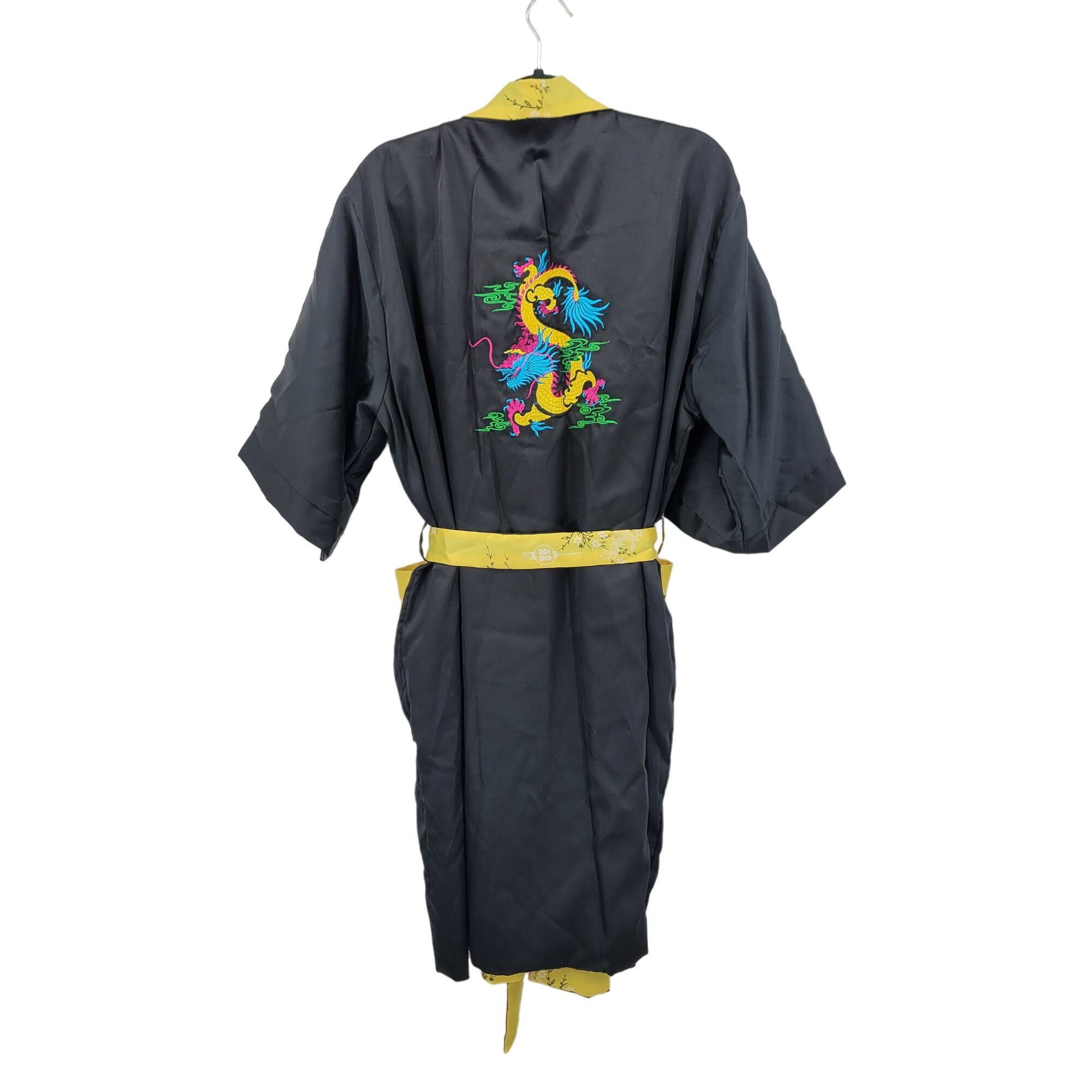 Japanese Brand Reversible Kimono Robe L Black Embroidered Dragon Yellow Flo Size US L / EU 52-54 / 3 - 7 Thumbnail