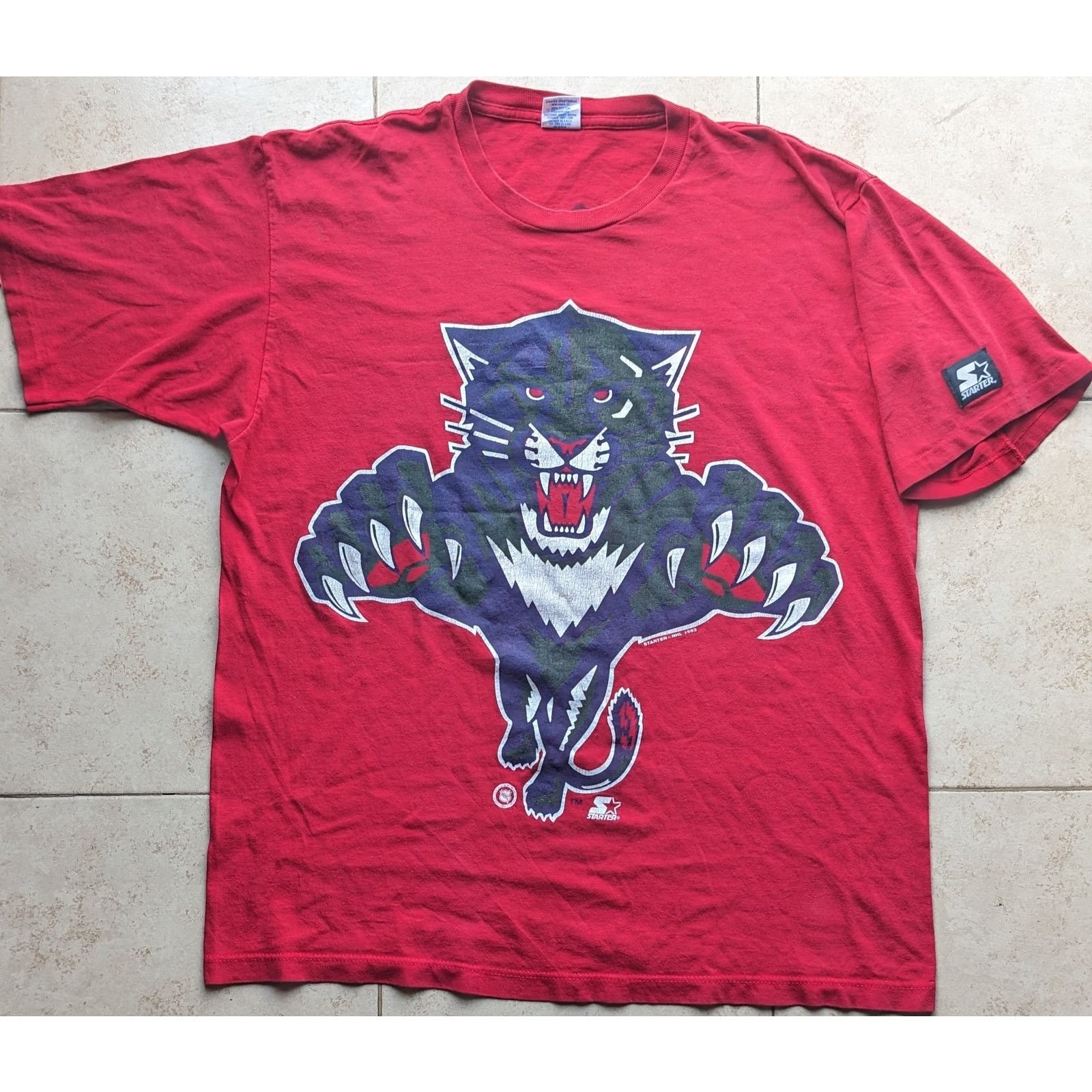 NHL × Starter Florida Panthers CATS 90s tee shirt AOP red NHL hockey vtg Size US XL / EU 56 / 4 - 1 Thumbnail