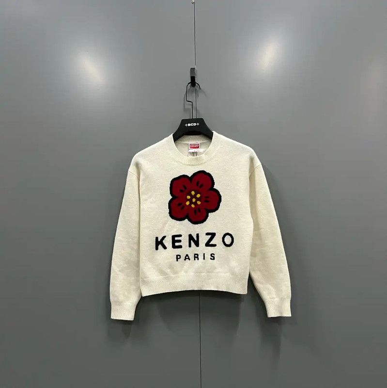 Kenzo KENZO Wool Logo Cropped Sweater in Cream 0089 Size S / US 4 / IT 40 - 1 Thumbnail