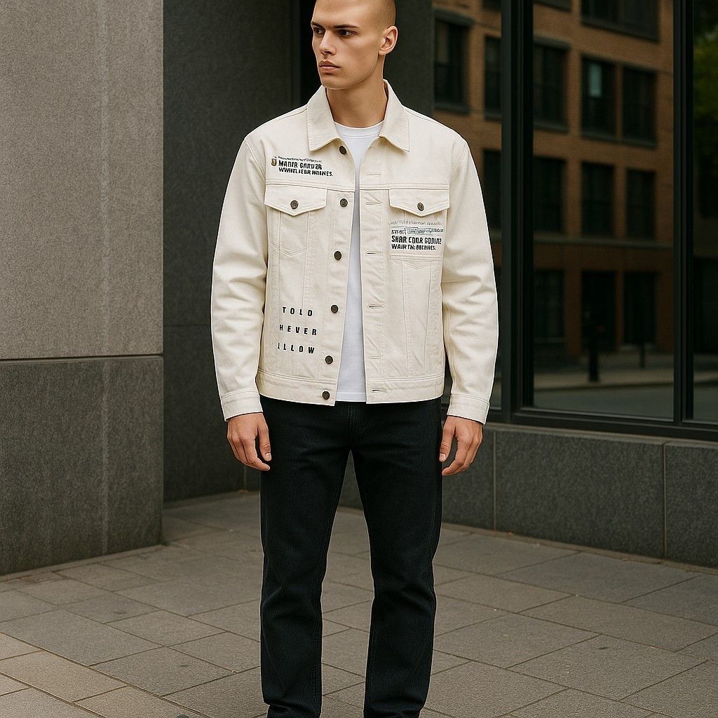 Antony Morato XL Denim White Trucker Button-Up Polo Unlined Jacket 85014 Size US XL / EU 56 / 4 - 7 Thumbnail