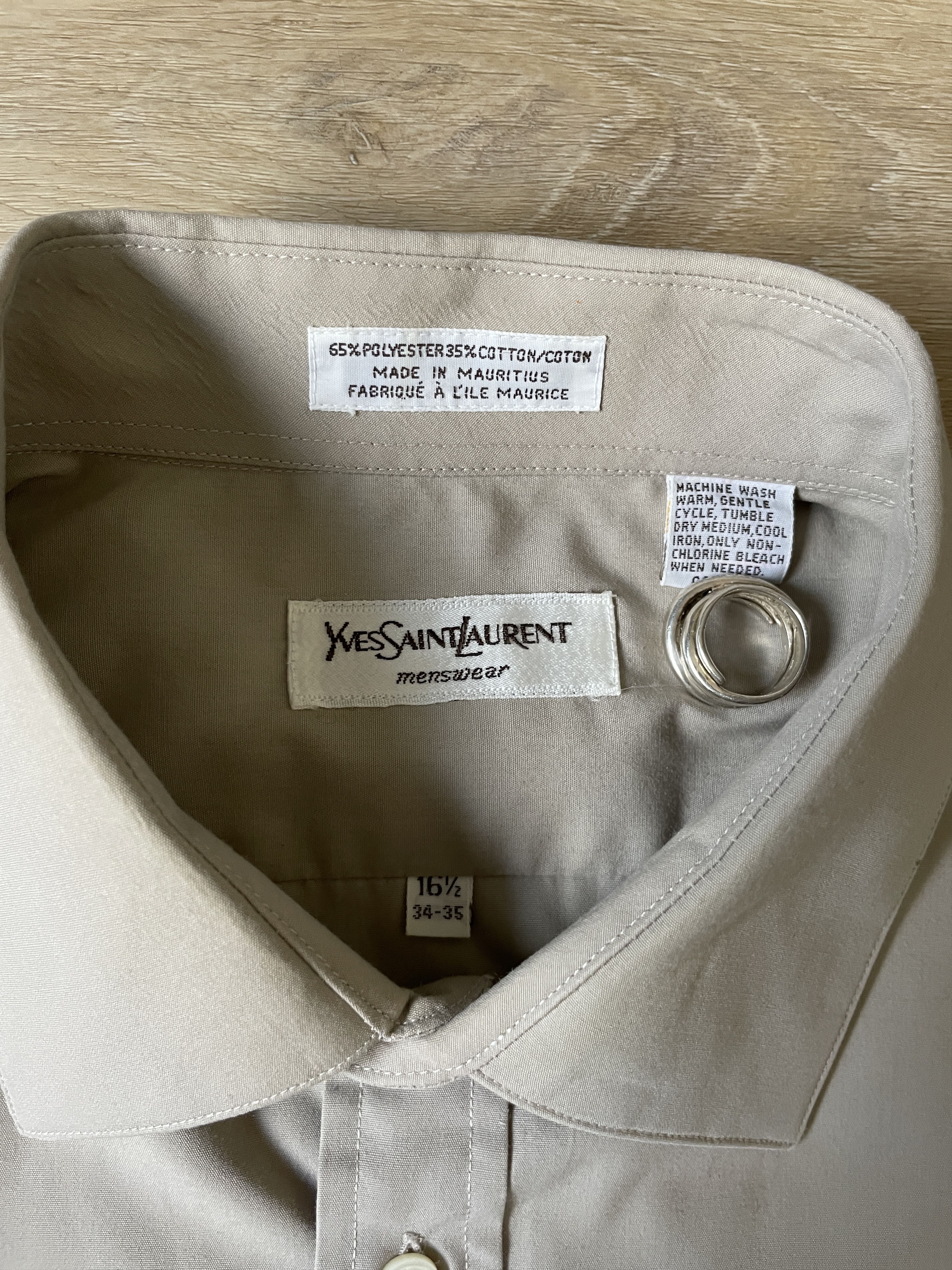 Vintage × Yves Saint Laurent 80s Yves Saint Laurent Menswear Tan Shirt Size US L / EU 52-54 / 3 - 3 Thumbnail