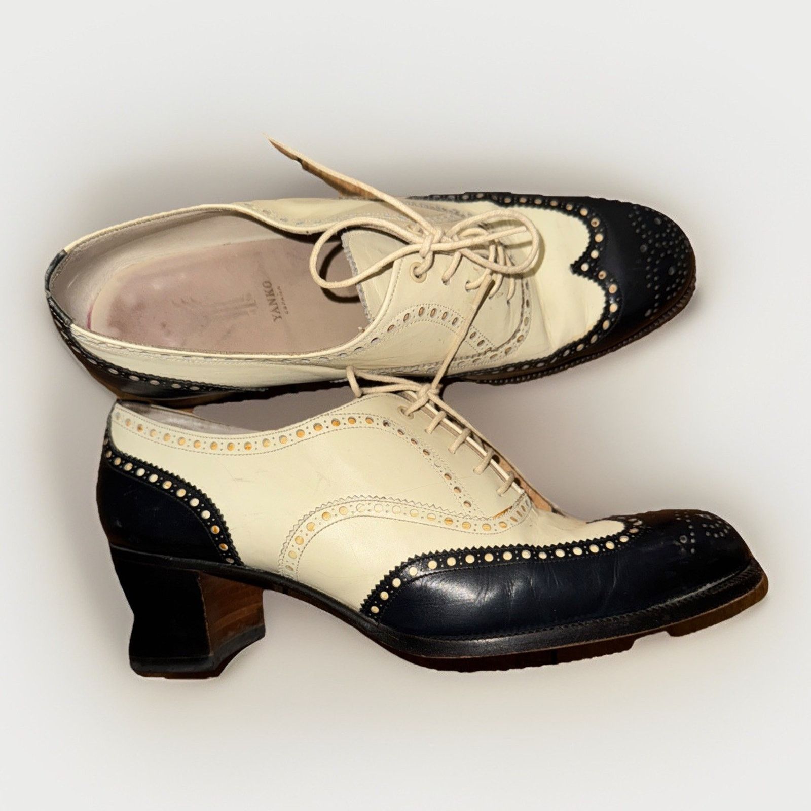 Vintage Yanko Espana Healed Wingtip Dress Shoes While And Black 9.5 Size US 9.5 / IT 39.5 - 6 Thumbnail