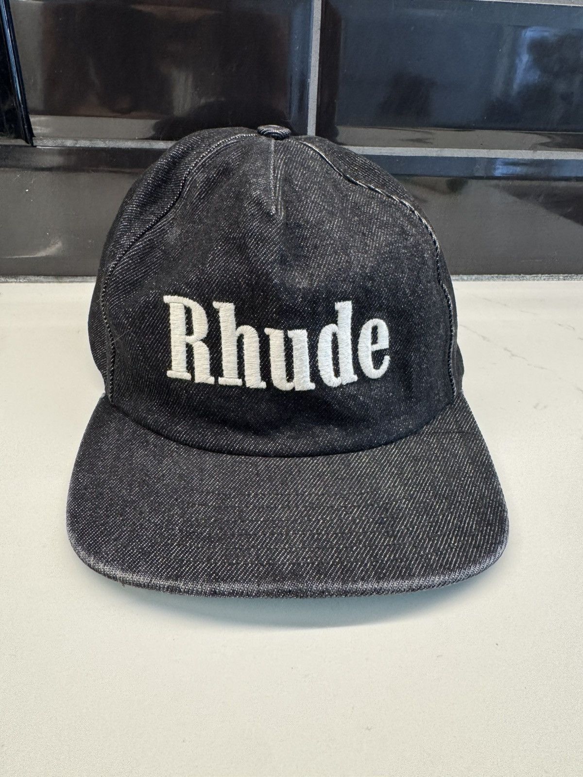 Rhude Rhude Logo Hat – Black Denim Vintage Embroidered Cap Size ONE SIZE - 11 Thumbnail
