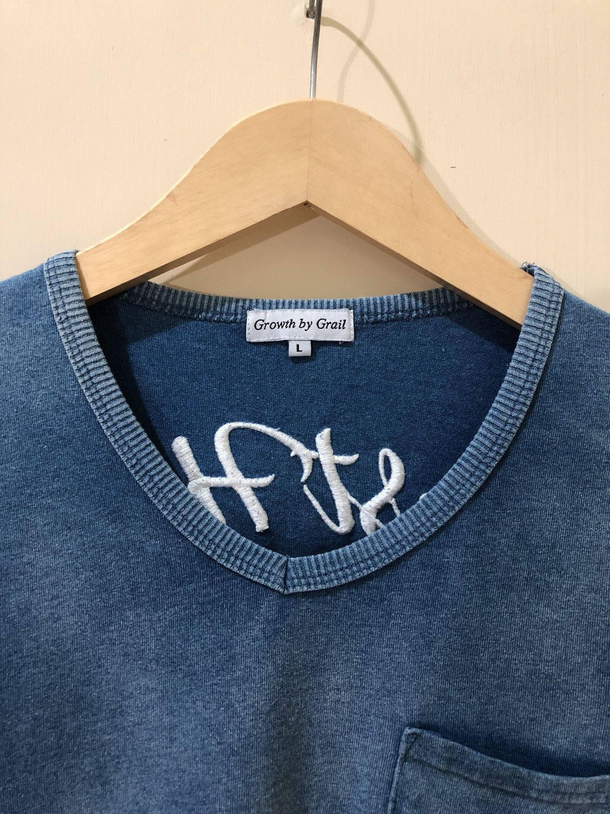 Japanese Brand Growth by Grail 3 Star Pocket Tee Denim Faded Details Style Size L / US 10 / IT 46 - 3 Thumbnail