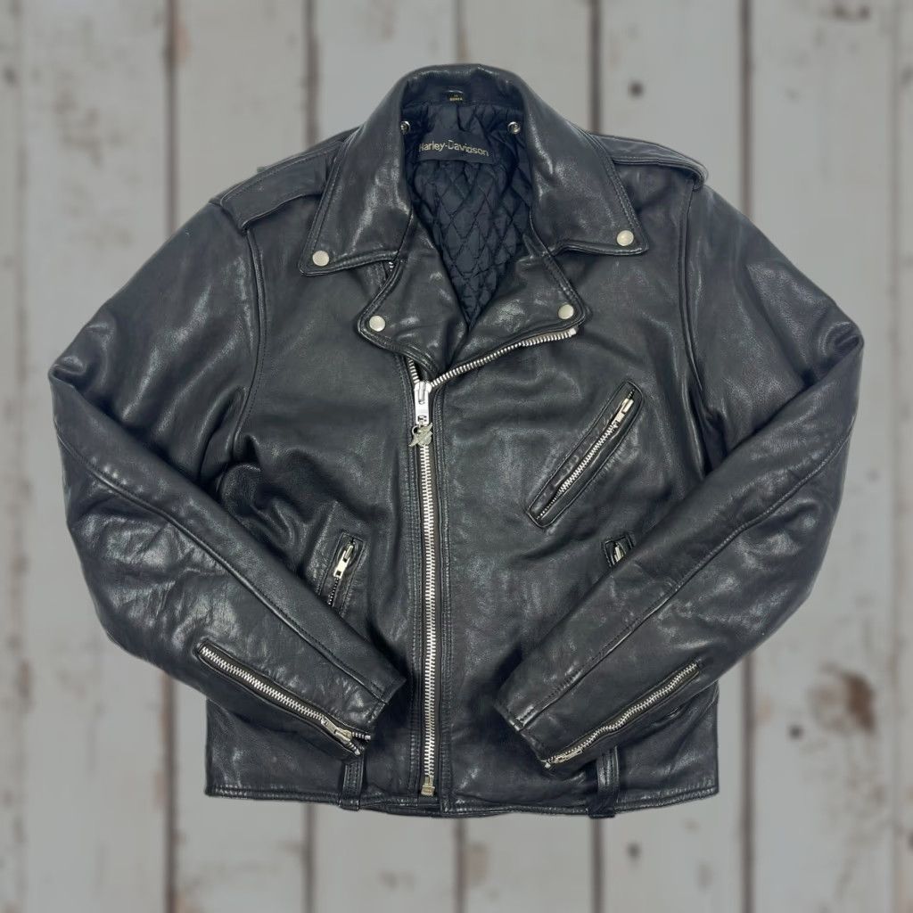 Harley Davidson VINTAGE Harley-Davidson Black Leather Motorcycle Jacket Men’s M Medium 42 Chest Solid Zip Full Collar Pockets Size US M / EU 48-50 / 2 - 1 Thumbnail