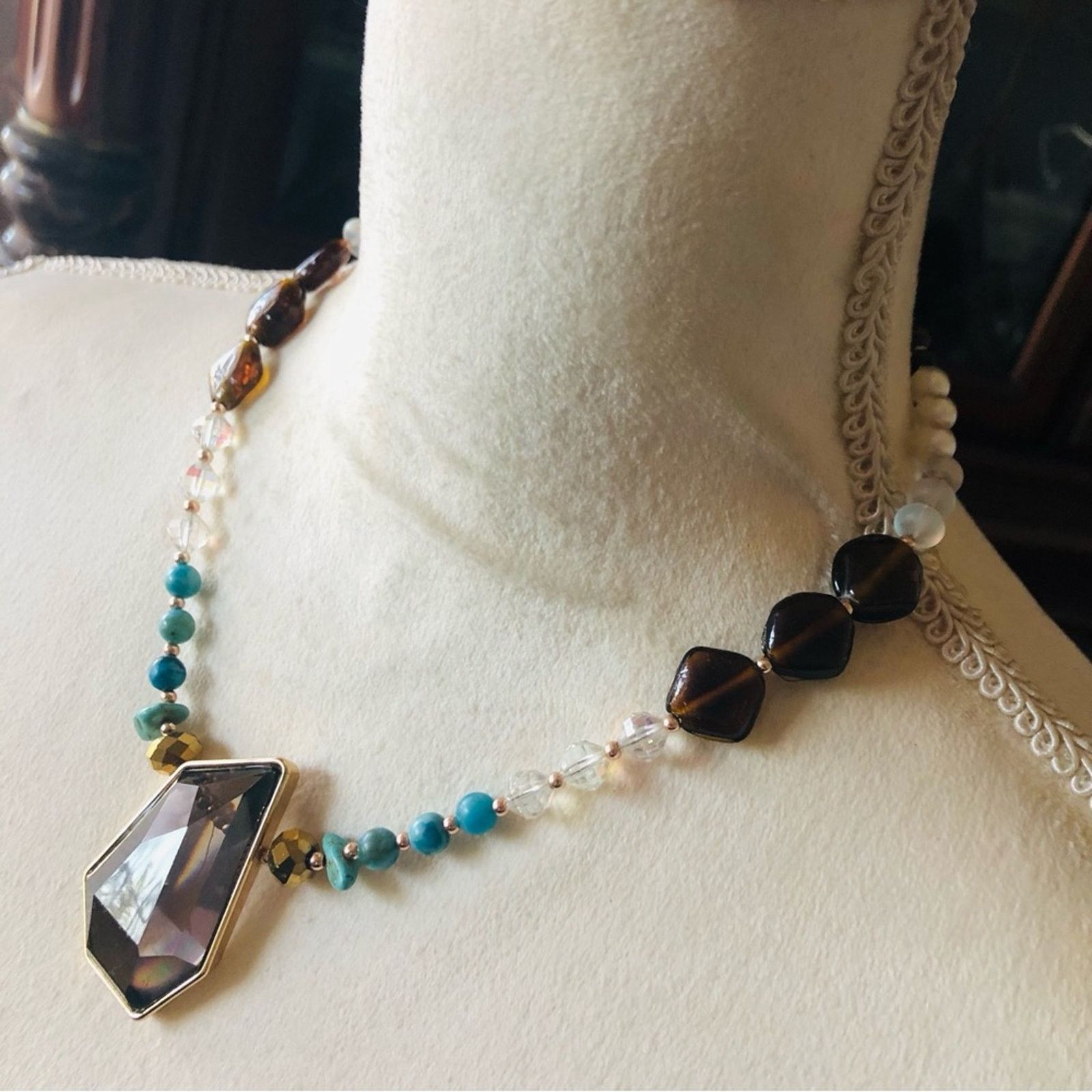 Handmade Handcrafted faceted smoky topaz lucite stone necklace Size ONE SIZE - 3 Thumbnail