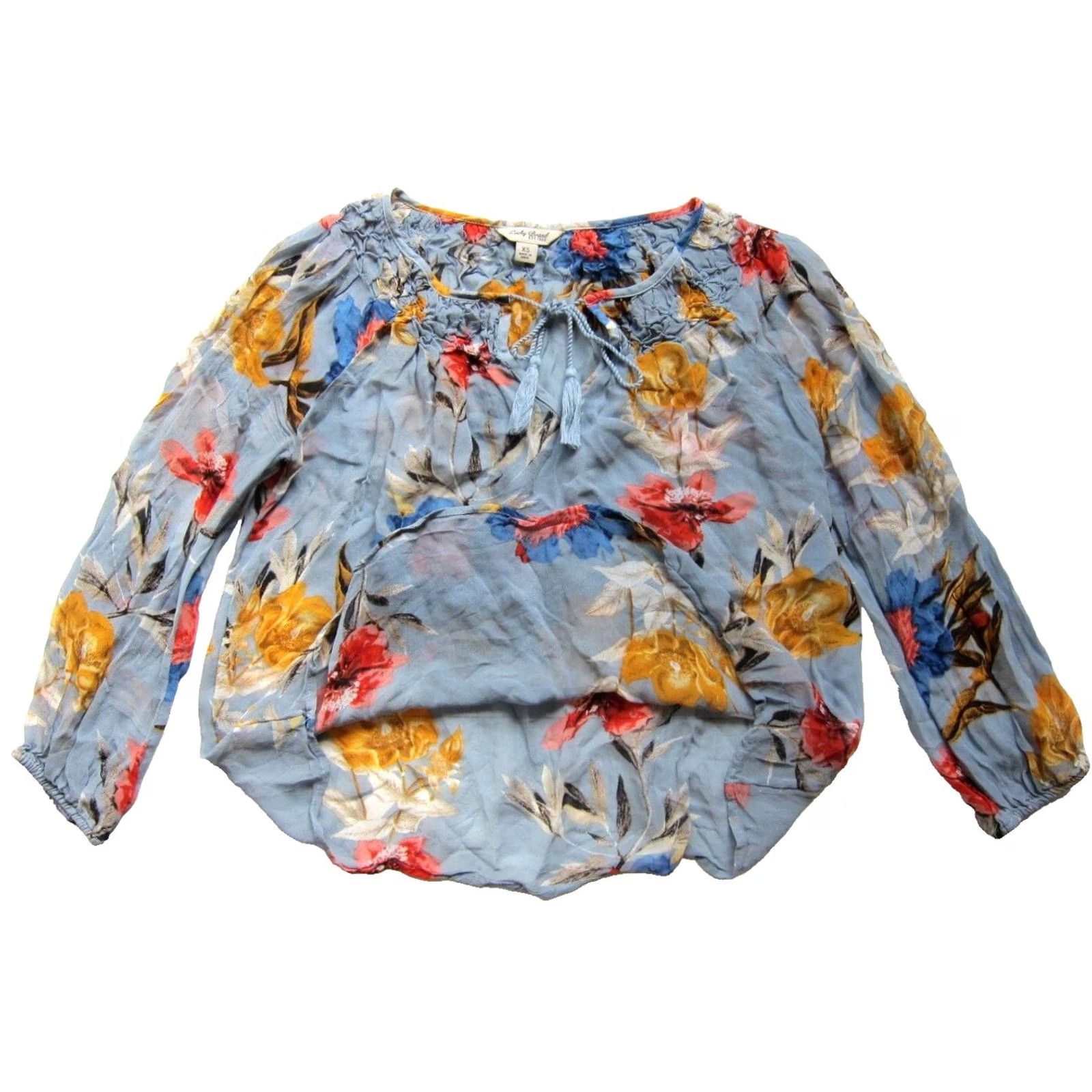 Lucky Brand Lucky Brand Blue Yellow Pink Floral Sheer V-Neck Long Sleeve Peasant Blouse XS Women Size XS / US 0-2 / IT 36-38 - 5 Thumbnail