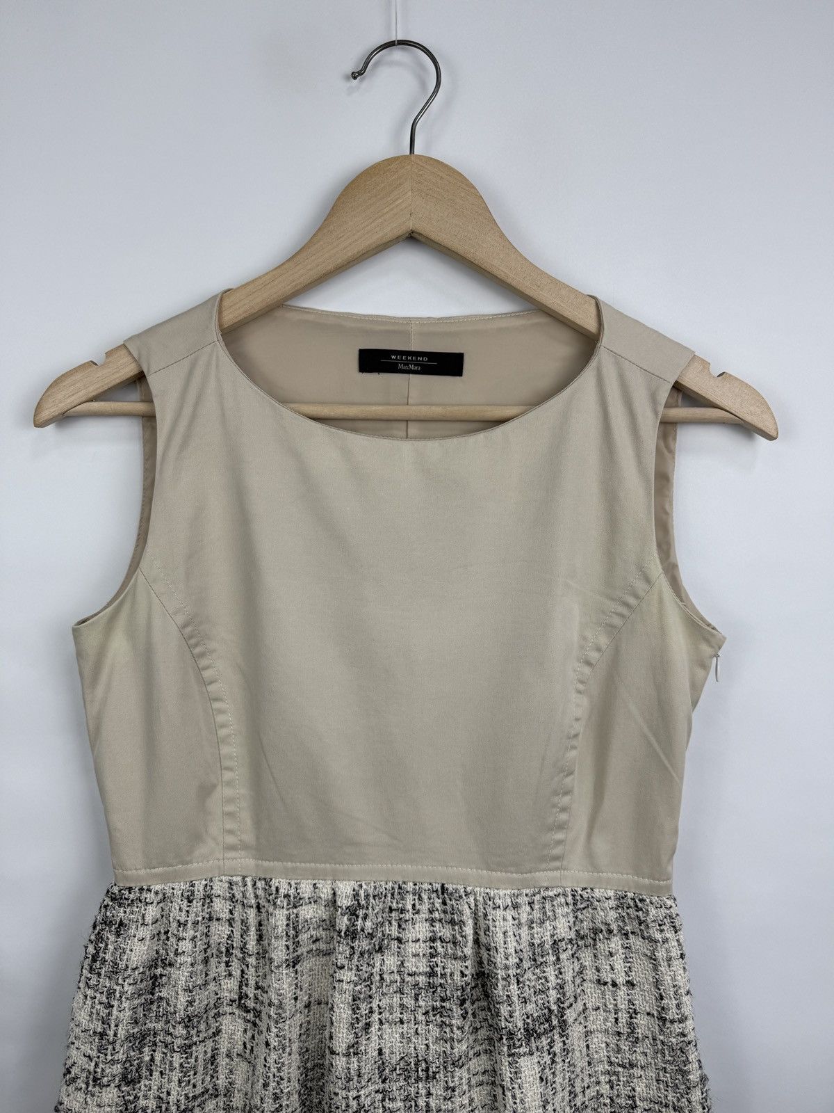 Max Mara 🇮🇹 Vintage Max Mara Weekend Beige Partial Tweed Dress Retro Size M / US 6-8 / IT 42-44 - 4 Thumbnail