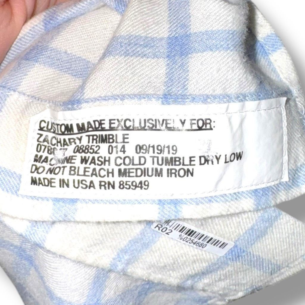 Oxxford Clothes Oxxford Clothes White & Blue Check Flannel Button Down Shirt Size US L / EU 52-54 / 3 - 6 Thumbnail