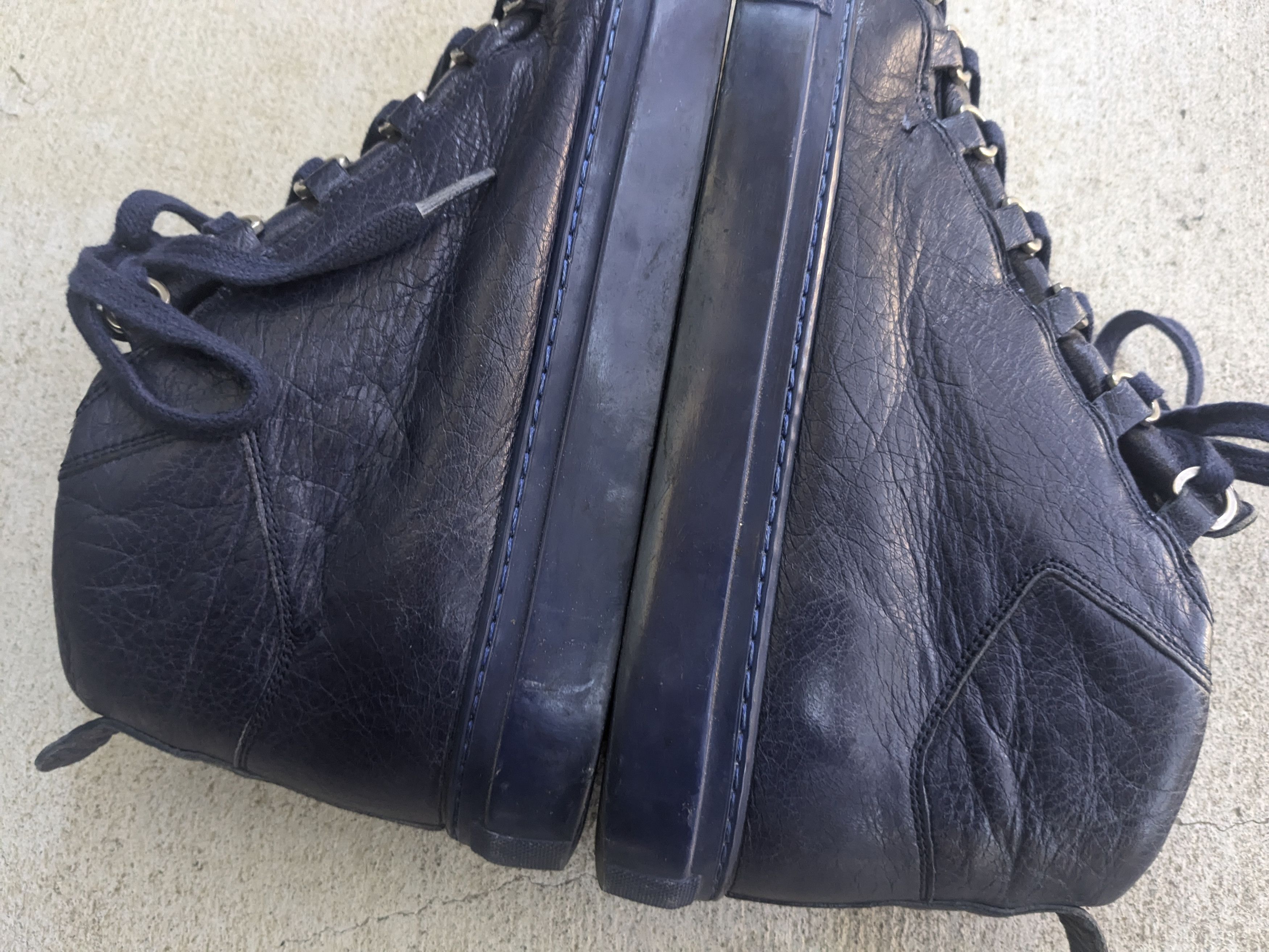 Balenciaga Arena Navy Blue Leather High Tops Lace Up
