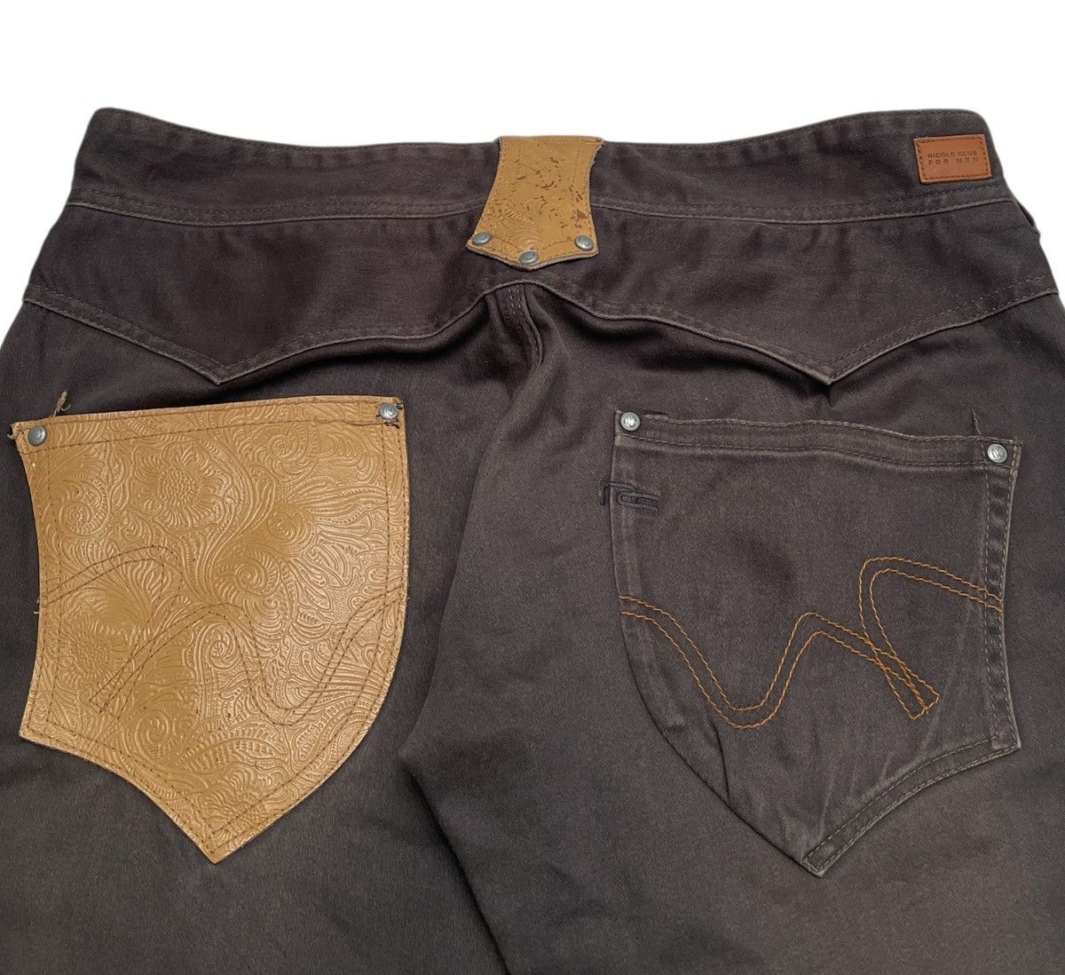 If Six Was Nine Rare Vintage Nicole Club Flared Leather Pocket Pants 1990s Size US 33 - 4 Thumbnail