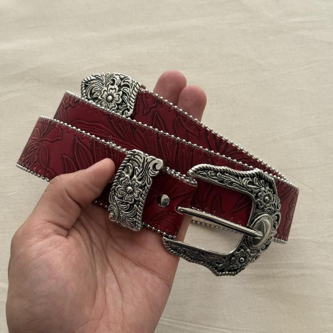 Cowboy Equipment y2k style red american western floral design belt Size ONE SIZE - 4 Thumbnail