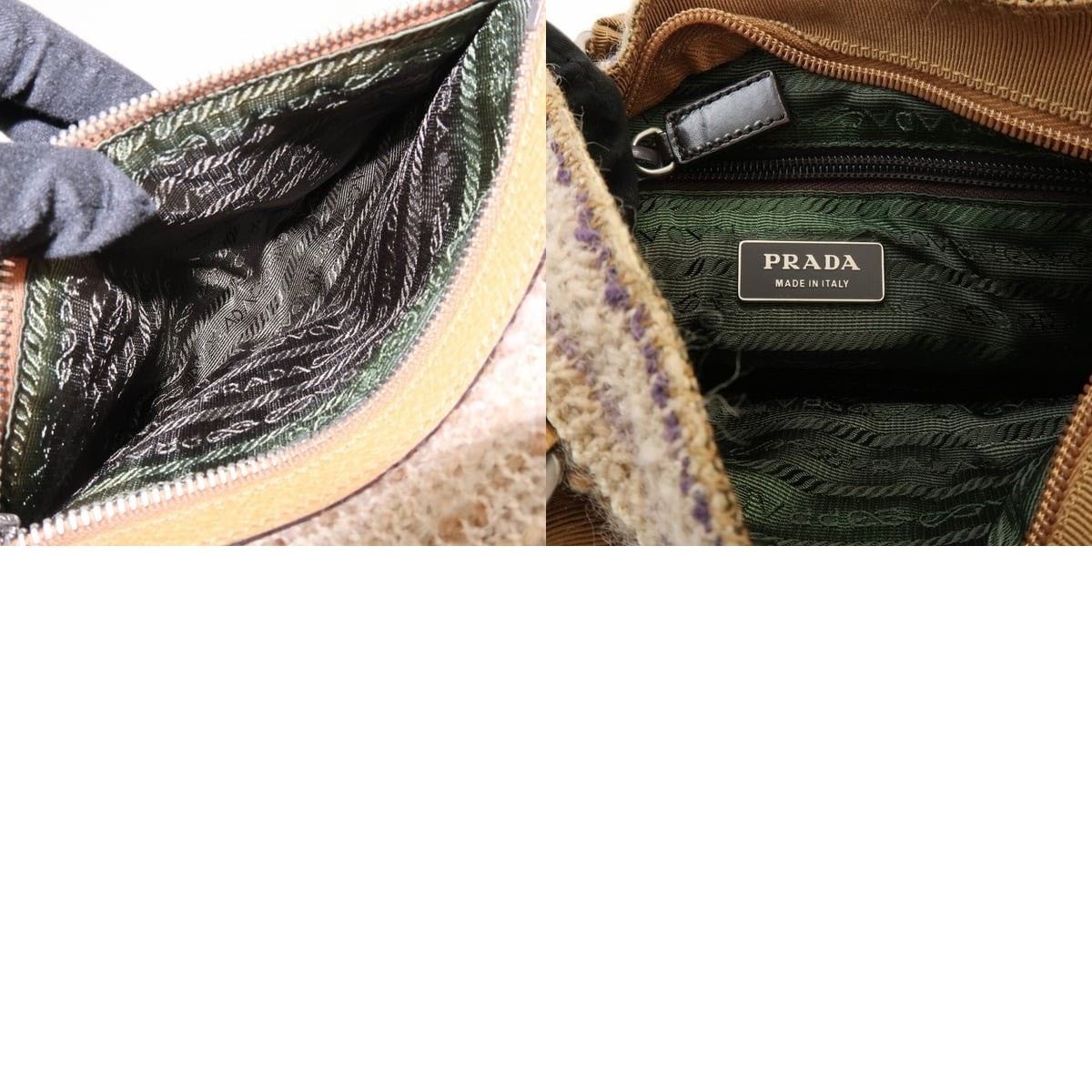 Prada Prada Triangle Logo Tweed Leather Tote Tan Size ONE SIZE - 8 Thumbnail