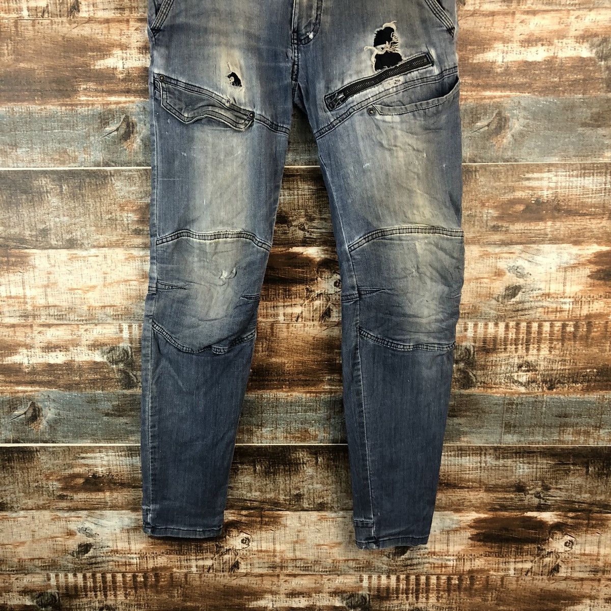 Japanese Brand Field Core Blue Distressed ripped Denim Pants #A2109 Size US 29 - 3 Thumbnail