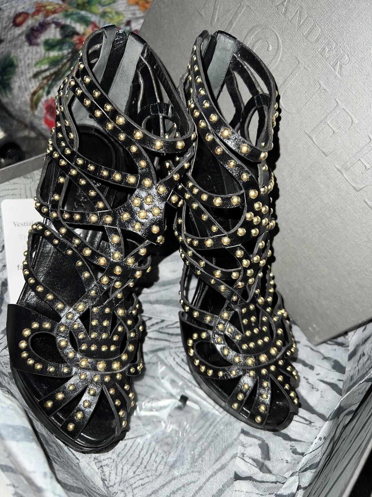 Alexander McQueen Alexander McQueen Studded Black Leather Cage Bootie US 7 Size US 7 / IT 37 - 7 Thumbnail