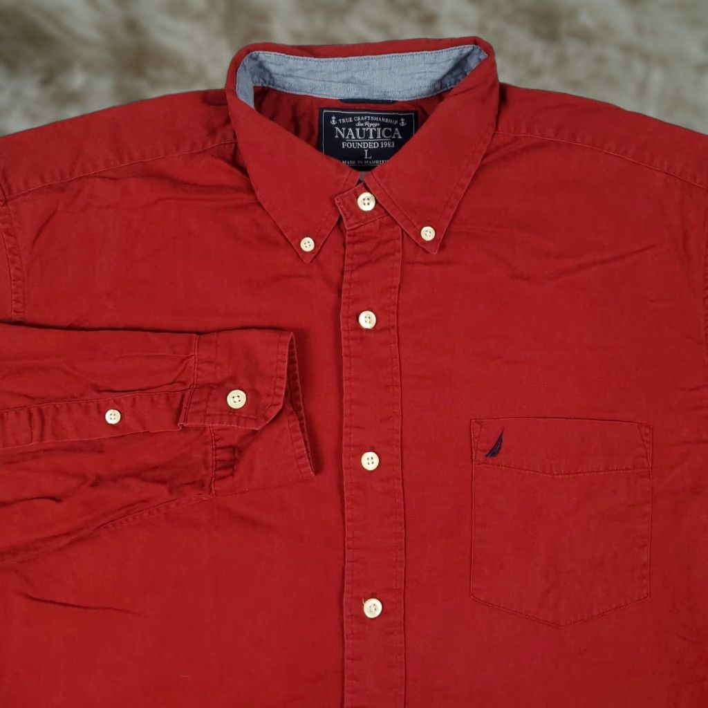 Nautica Nautica Shirt Men L Red Button-Up Long Sleeve Cotton Casual Mens Size US L / EU 52-54 / 3 - 1 Thumbnail