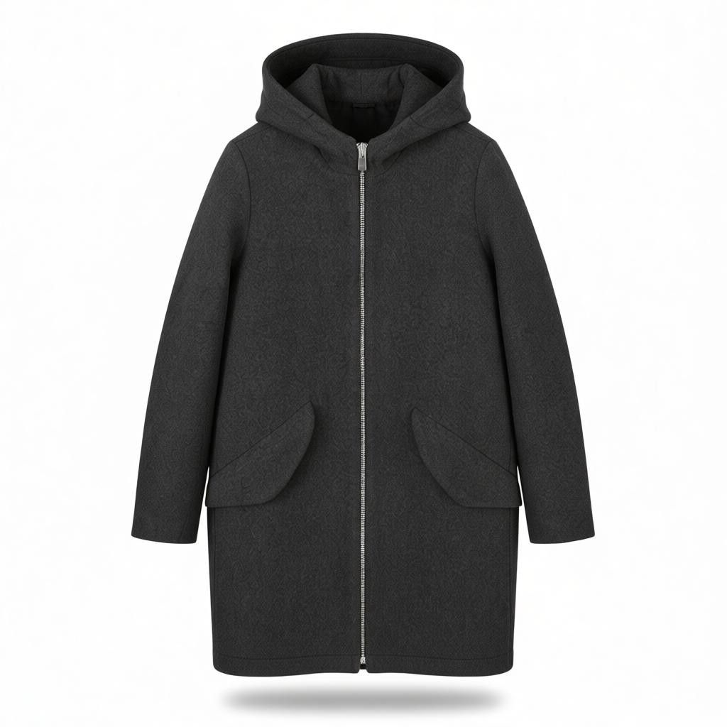 EU36 Grey Melange Wool Blend Hooded Coat 87945