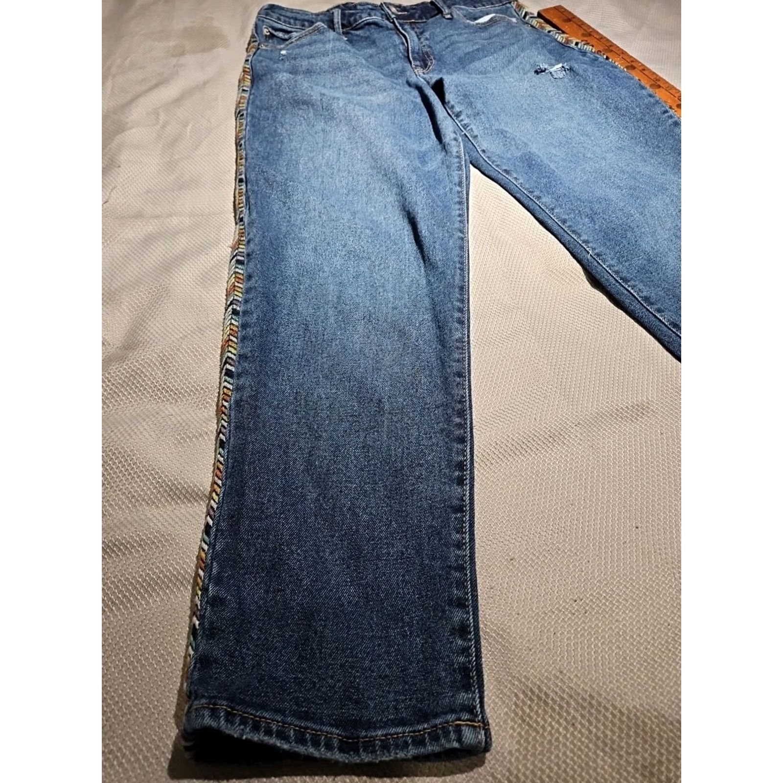Vintage Knox Rose Jeans Womens 10 Blue Size Straight Aztec Embroidered Casual Denim Pant Size 32" / US 10 / IT 46 - 6 Thumbnail