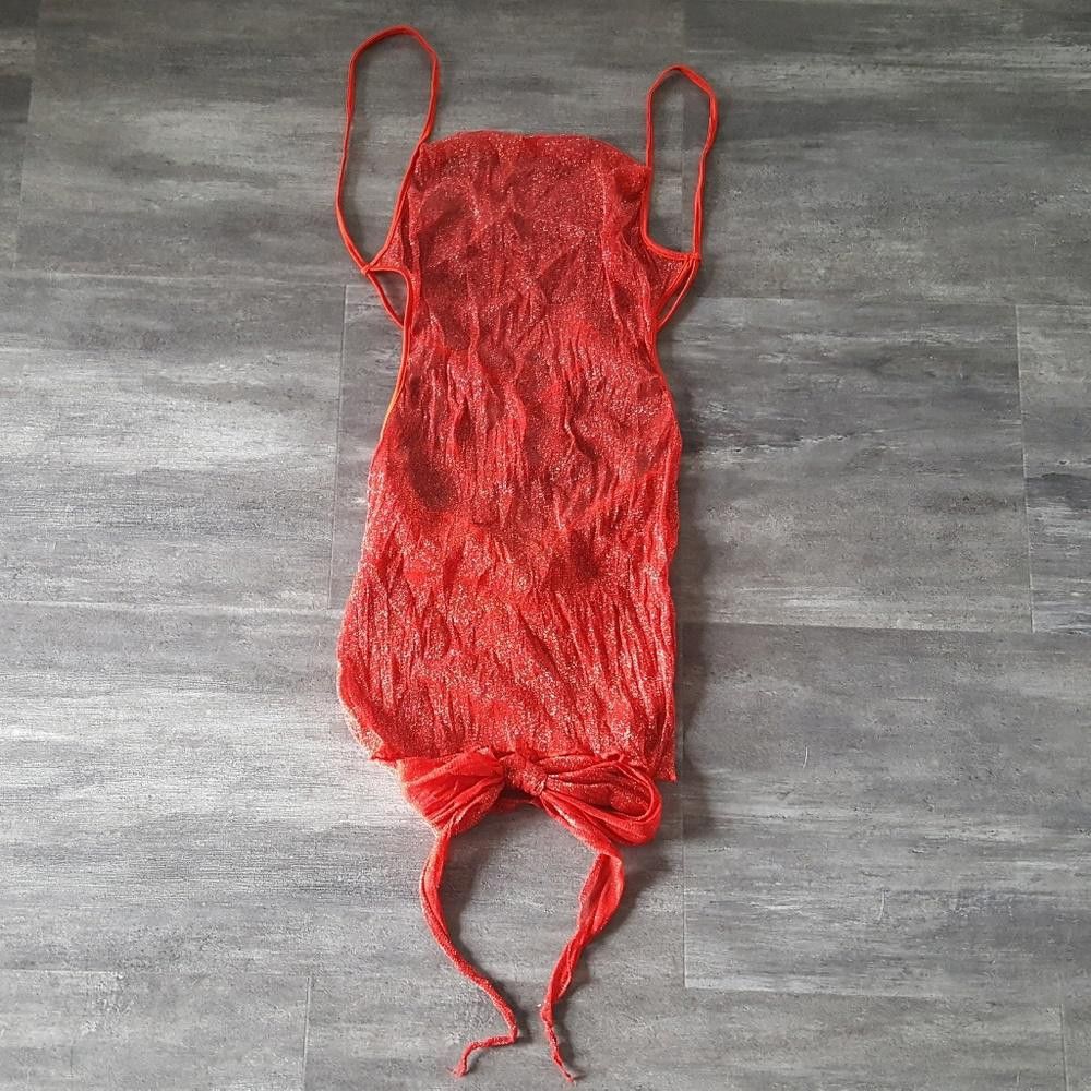 Designer Red Shimmer Detailed Seductive Sheer Slip Size ONE SIZE - 1 Thumbnail