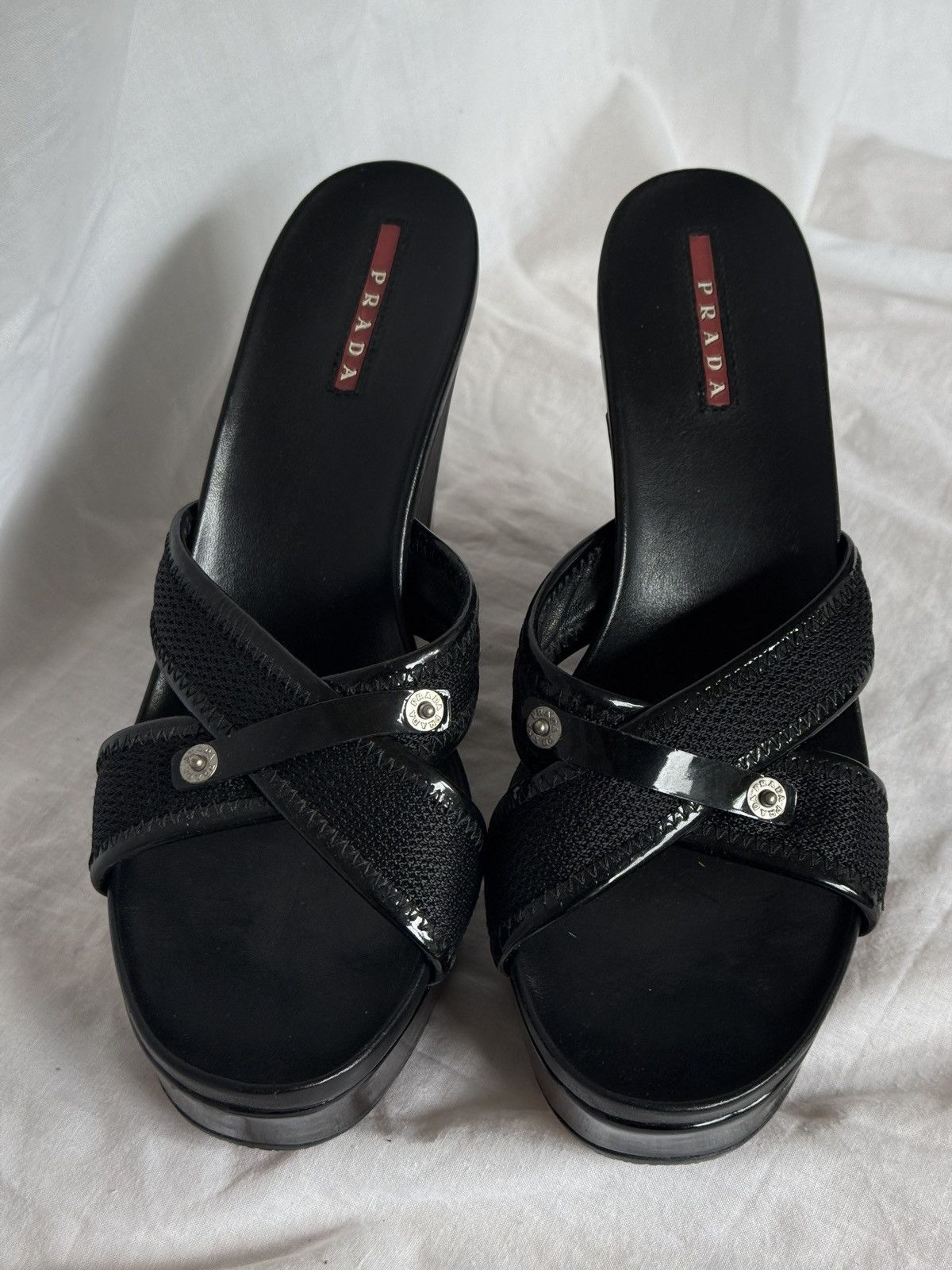 Prada Prada Black Leather Straps Wedges Sandals Size US 8.5 / IT 38.5 - 4 Thumbnail