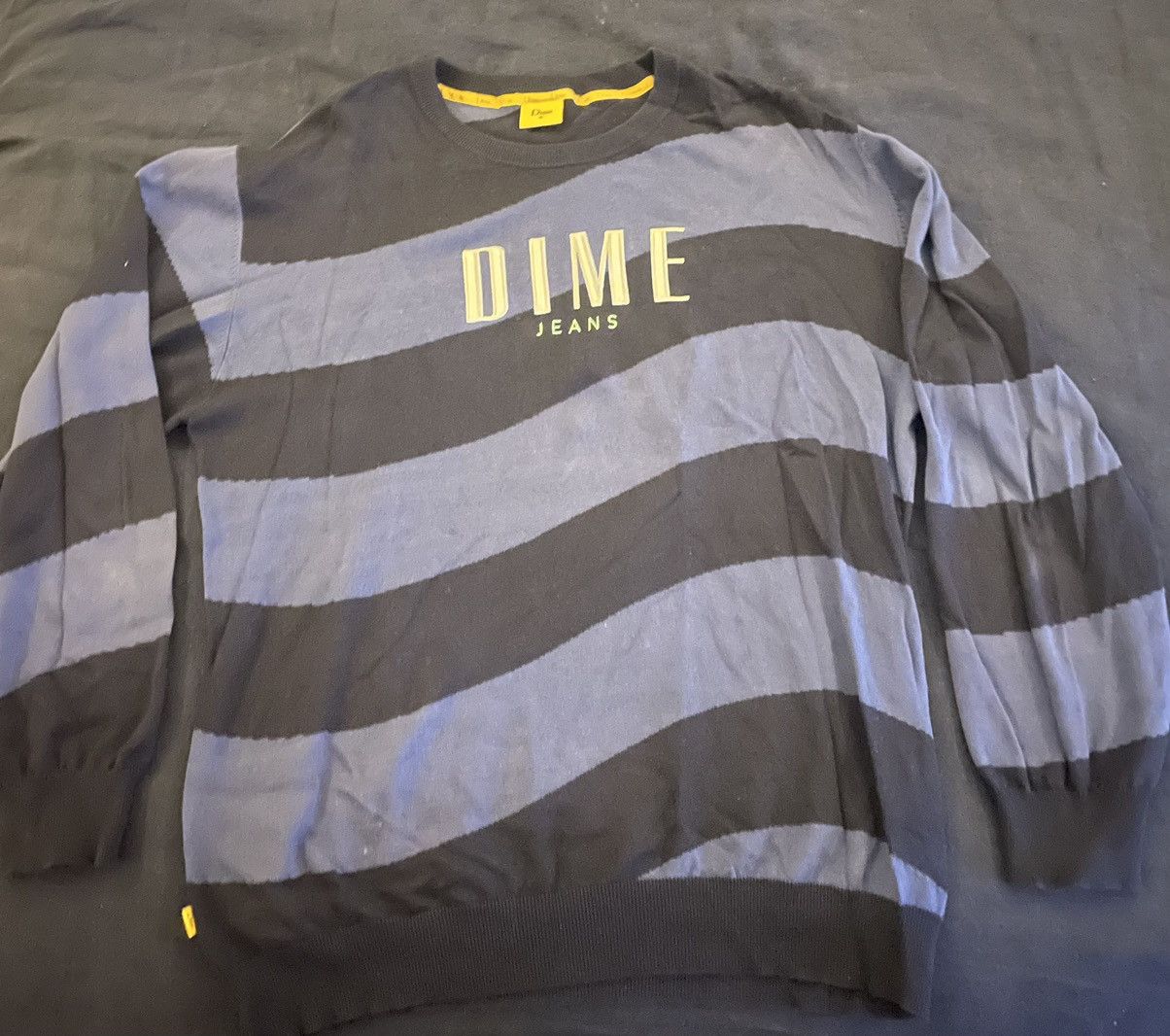 Image of Dime Wavy Stripe Knit Crewneck in Navy, Men's (Size XL)