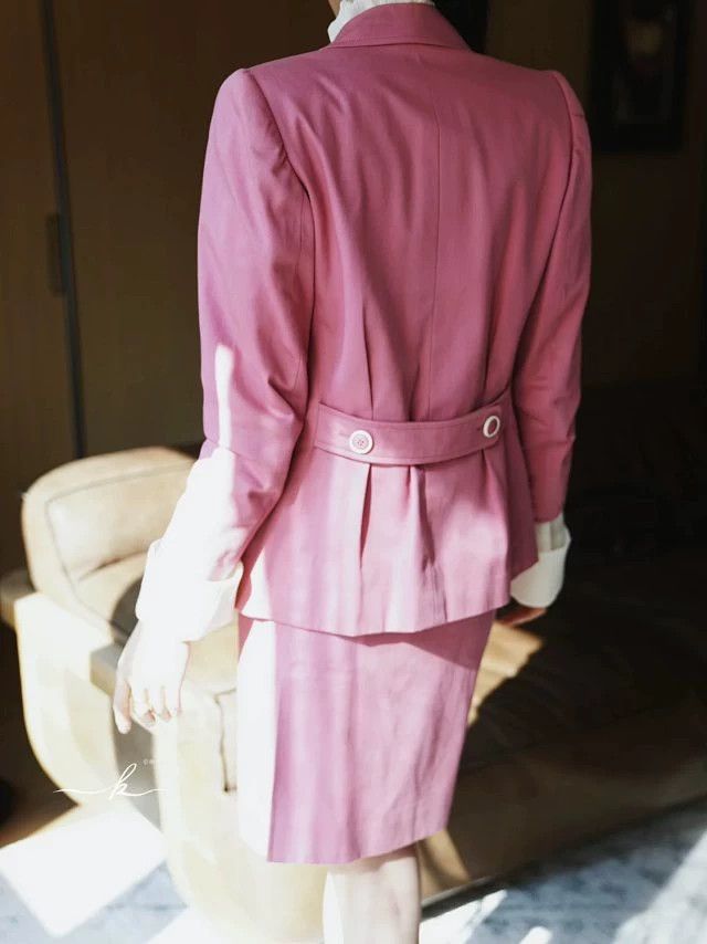 Yves Saint Laurent YSL Vintage Pink Cotton Suit Blazer & Skirt 34 XS/S Size XXS / US 00 / IT 34 - 9 Thumbnail