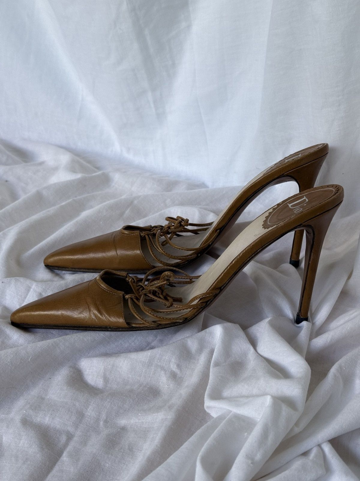 Dior Dior Leather Caramel/Camel Laced Mules Sandals Heels Size US 6.5 / IT 36.5 - 2 Thumbnail