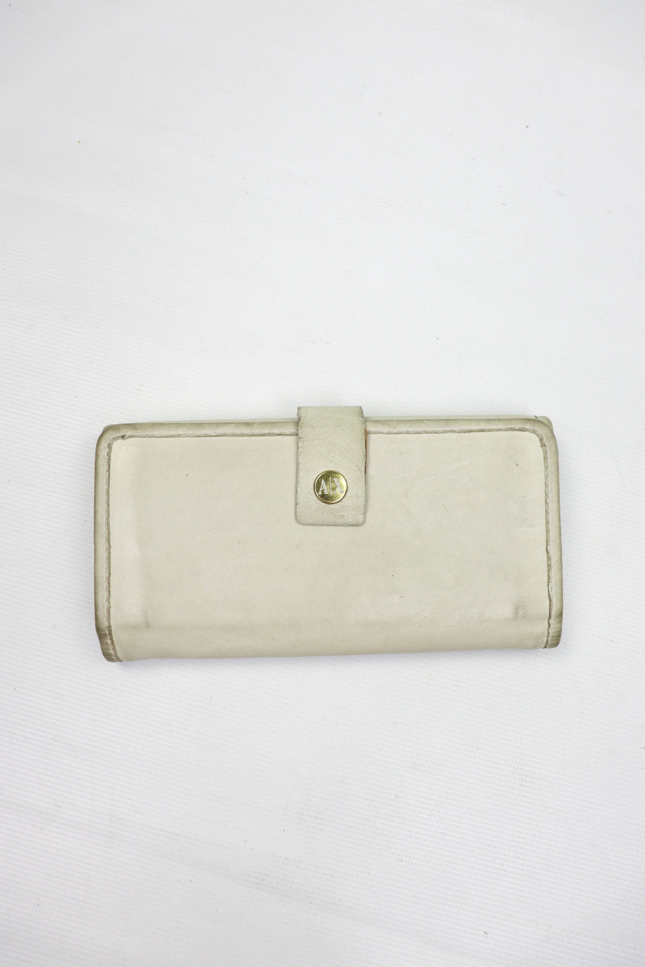 Armani Y2k Vintage Armani Exchange Distressed White Leather Wallet Size ONE SIZE - 1 Thumbnail