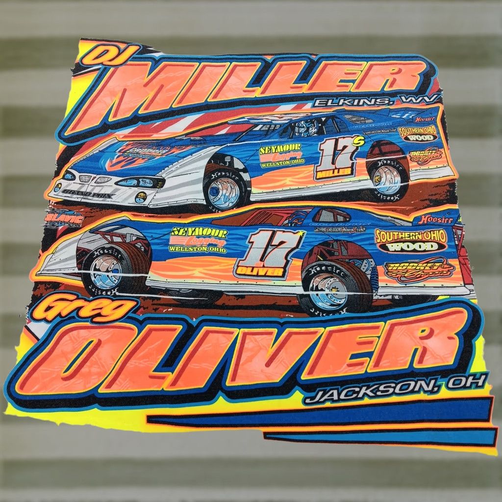 Fruit Of The Loom DJ Miller Race T Shirt L White Cotton Crew Neck Short Sleeve Men Stock Car Racing Elkins WV Motorsports Graphic Print 2000s Size US L / EU 52-54 / 3 - 1 Thumbnail