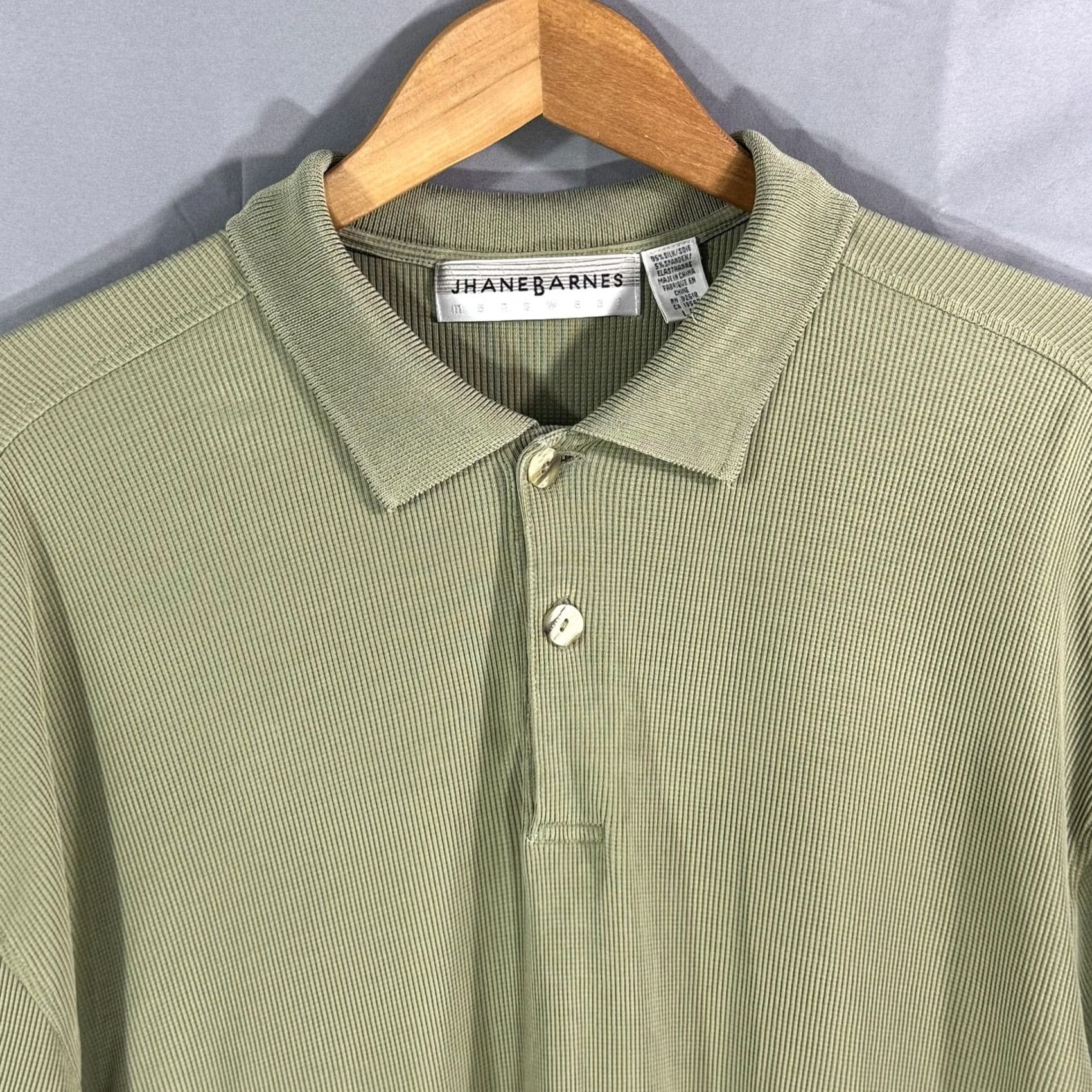 Vintage Jhane Barnes Polo Shirt Mens Large Green Silk Blend Textured Ribbed Golf Casual Size US L / EU 52-54 / 3 - 3 Thumbnail
