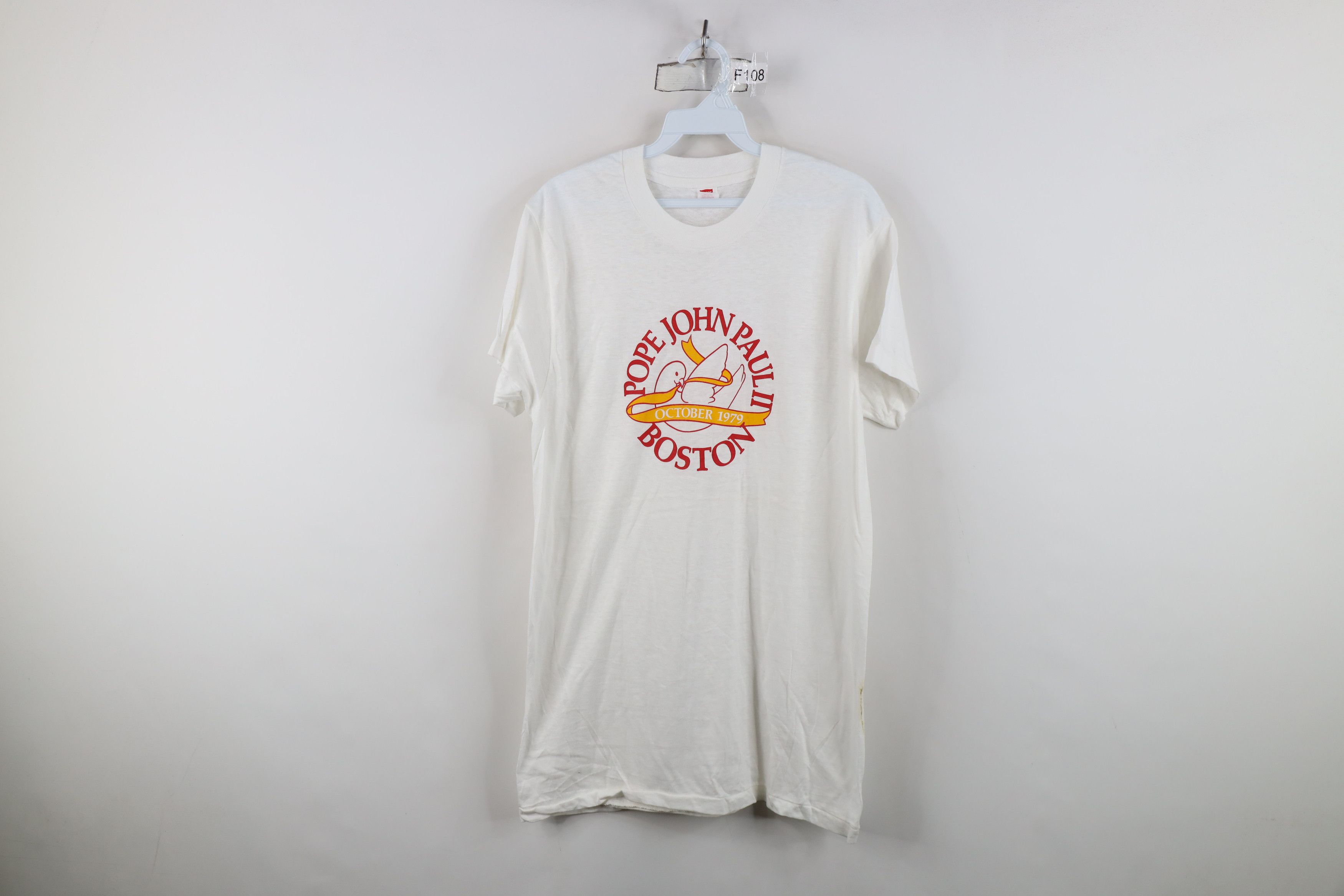 Vintage Vintage 70s Pope John Paul II Boston Visit T-Shirt White USA Size M / US 6-8 / IT 42-44 - 1 Thumbnail