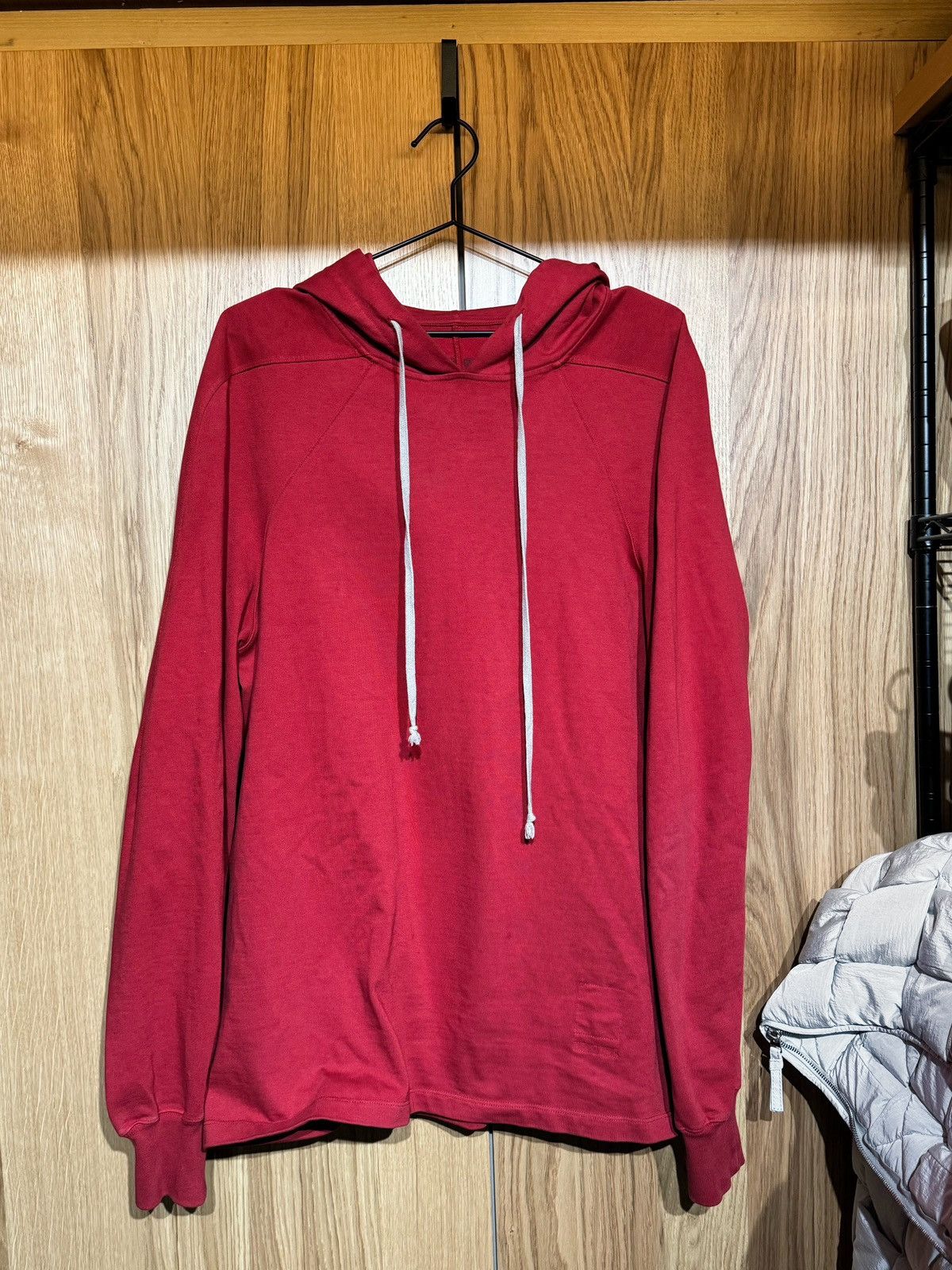 image of Rick Owens Drkshdw $537 Cherry Hustler Hoodie Red Milk Gimp Jason Mountain in Cherry Red (Size Medi